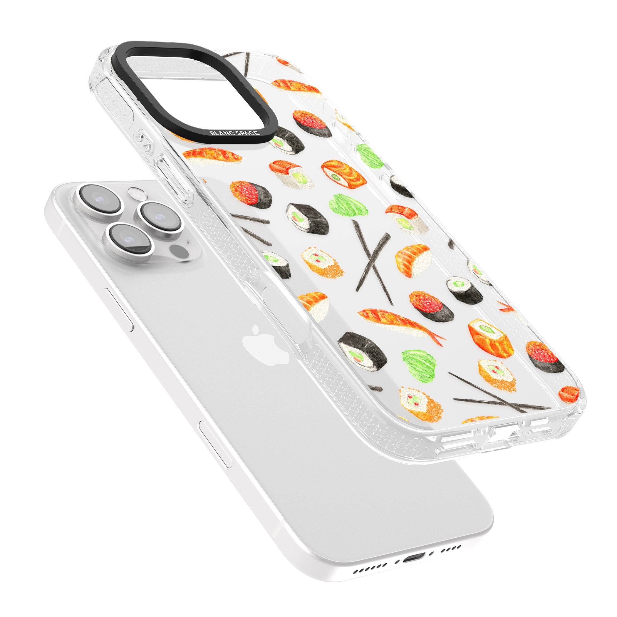 Sushi & Chopsticks Watercolour Pattern iPhone 16 Pro Max / 16 Pro Clear Case Impact Air - Blanc Space