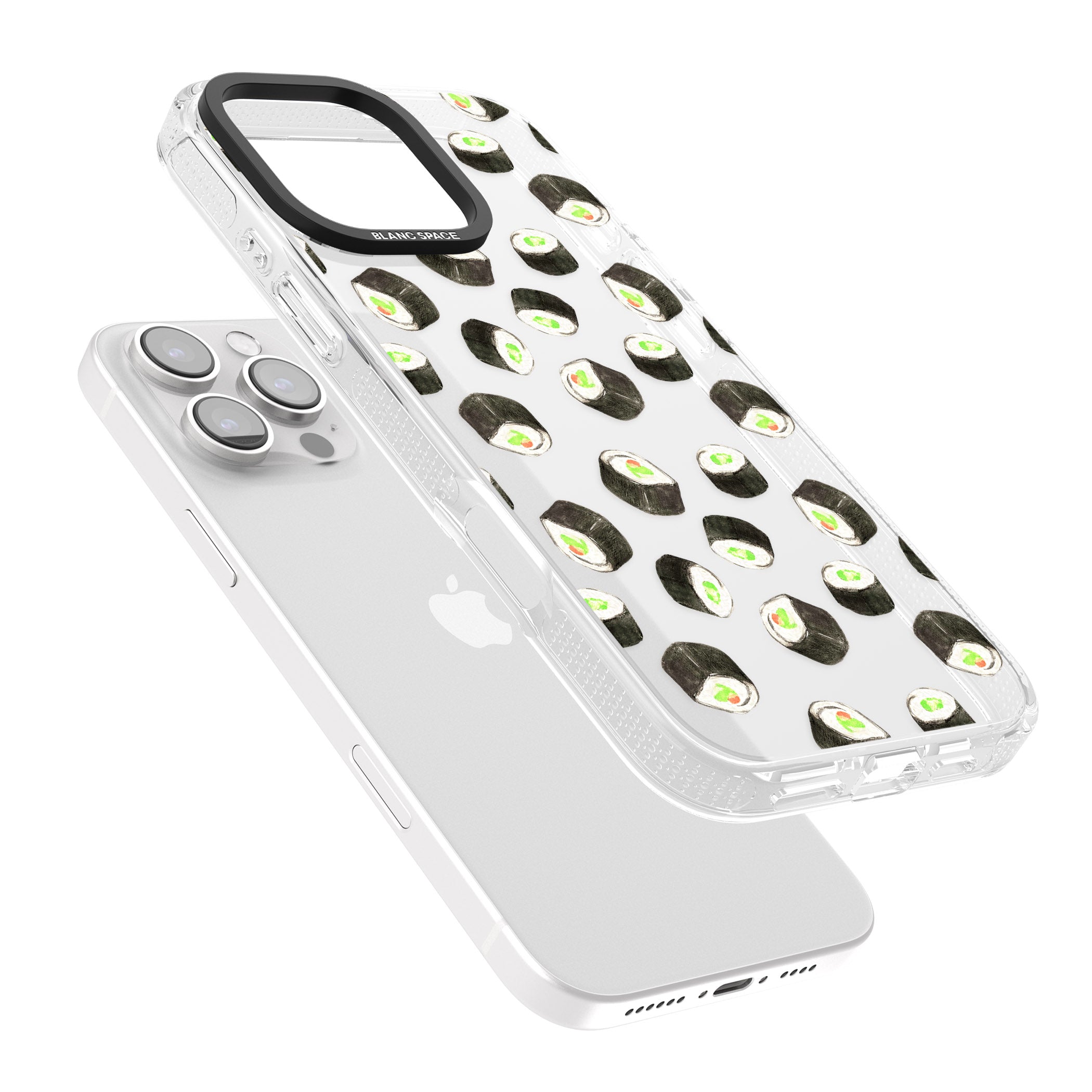 Maki Rolls Sushi Pattern iPhone 16 Pro Max / 16 Pro Clear Case Impact Air - Blanc Space