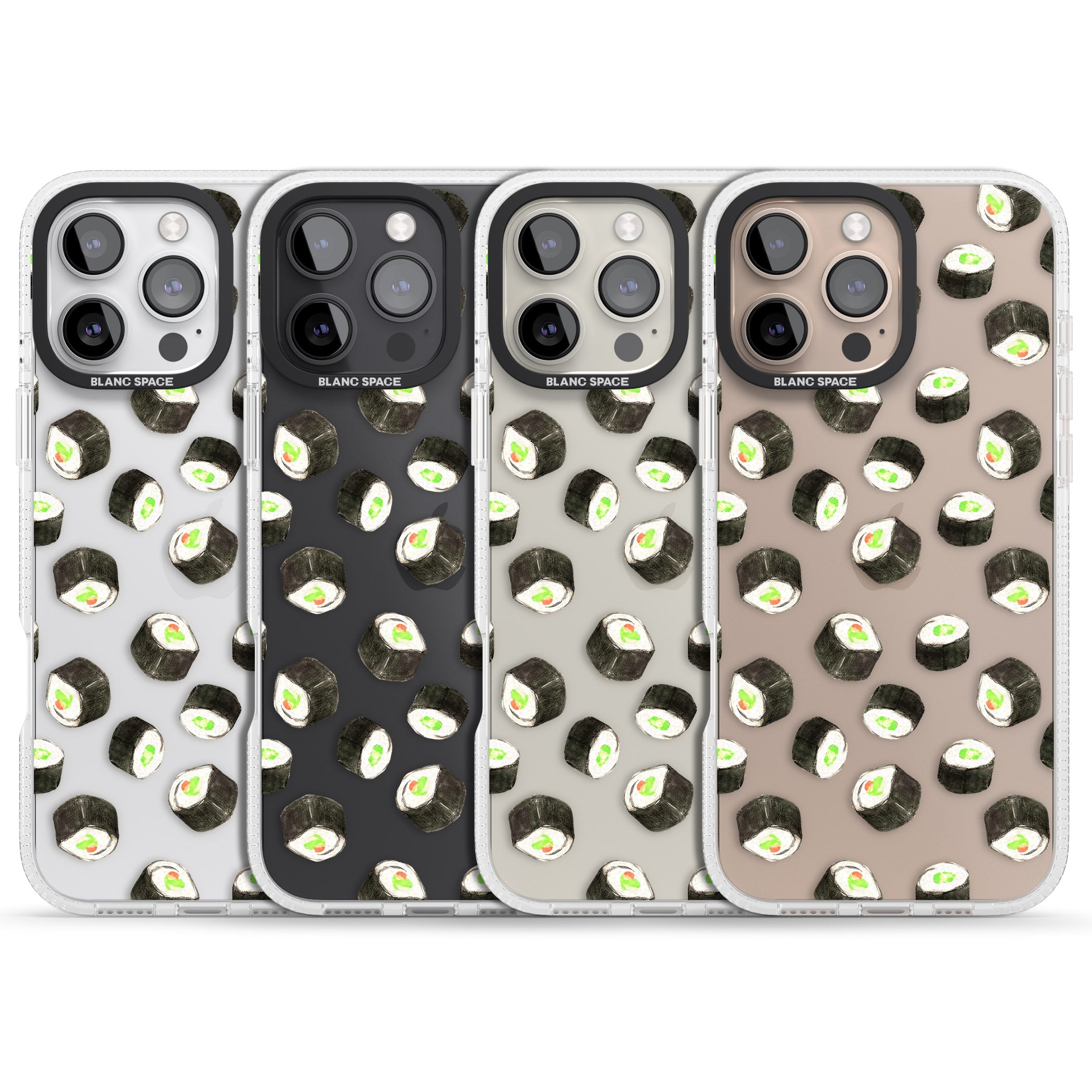 Maki Rolls Sushi Pattern iPhone 16 Pro Max / 16 Pro Clear Case Impact Air - Blanc Space
