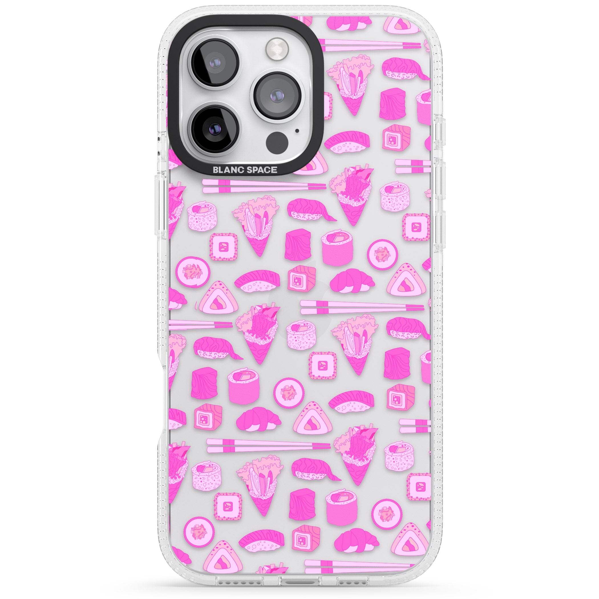 Bright Pink Sushi Pattern iPhone 16 Pro Max / 16 Pro Clear Case Impact Air - Blanc Space