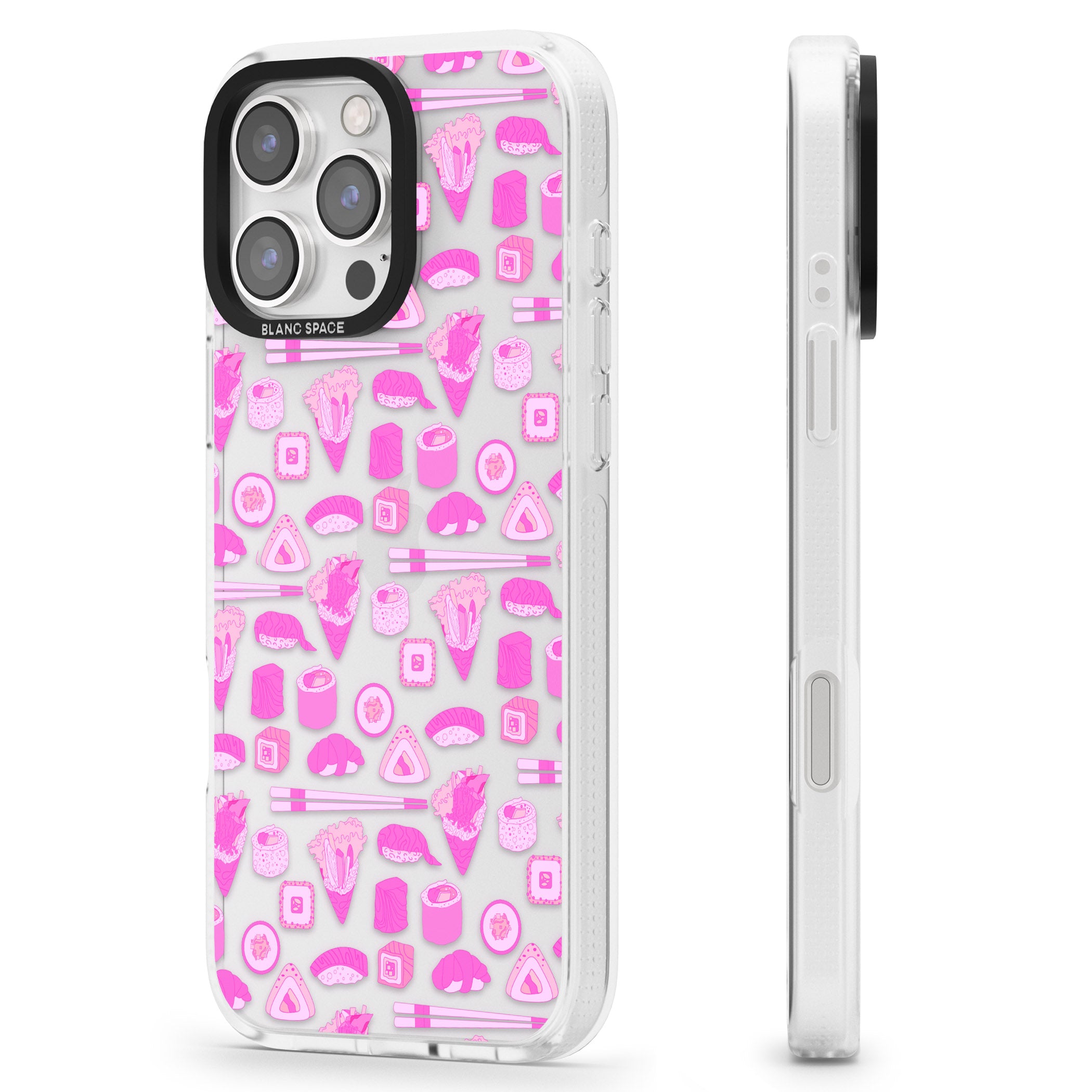 Bright Pink Sushi Pattern iPhone 16 Pro Max / 16 Pro Clear Case Impact Air - Blanc Space