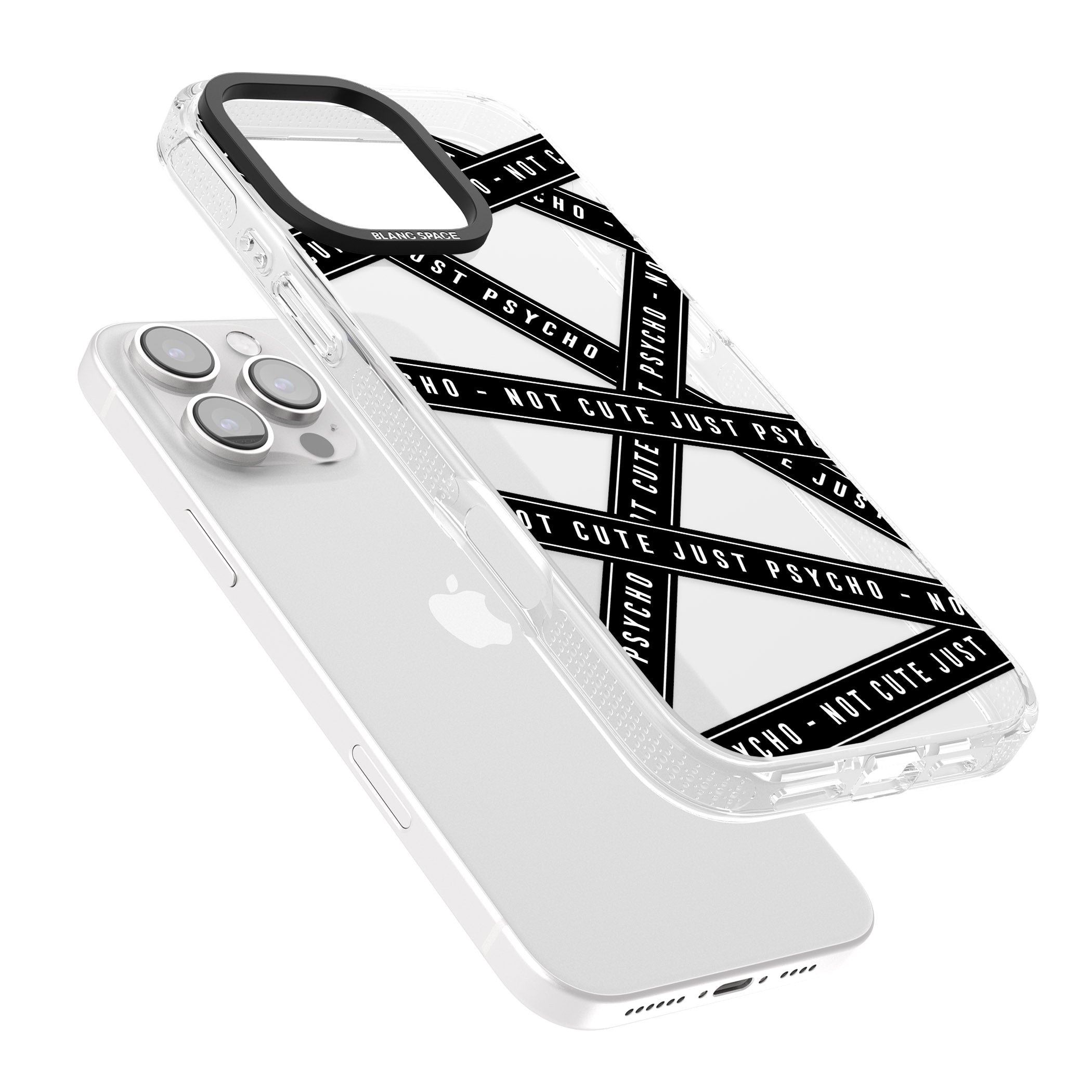 Caution Tape (Clear) Not Cute Just Psycho iPhone 16 Pro Max / 16 Pro Clear Case Impact Air - Blanc Space