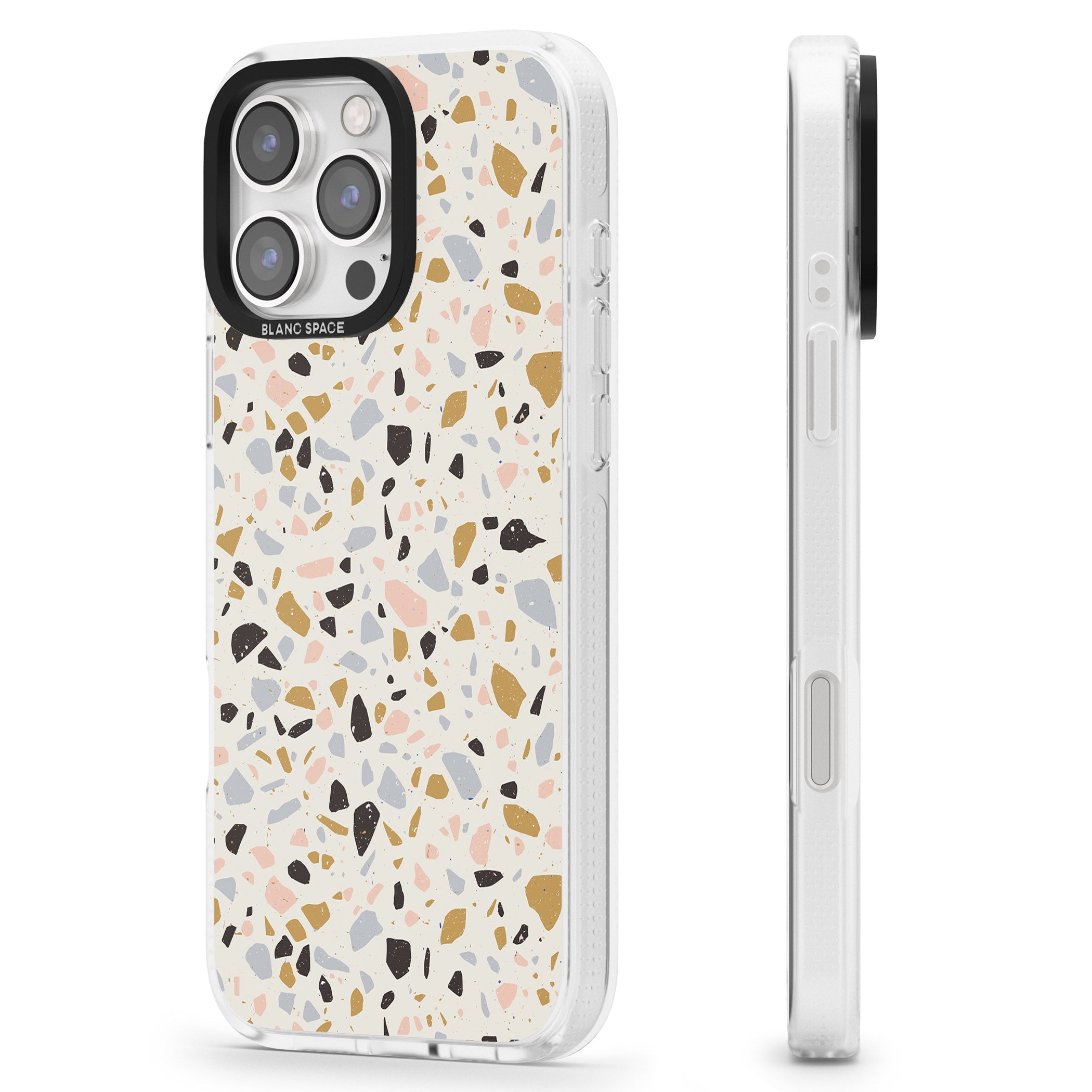 Pale Pink, Blue, & Mocha Terrazzo Pattern iPhone 16 Pro Max / 16 Pro Clear Case Impact Air - Blanc Space