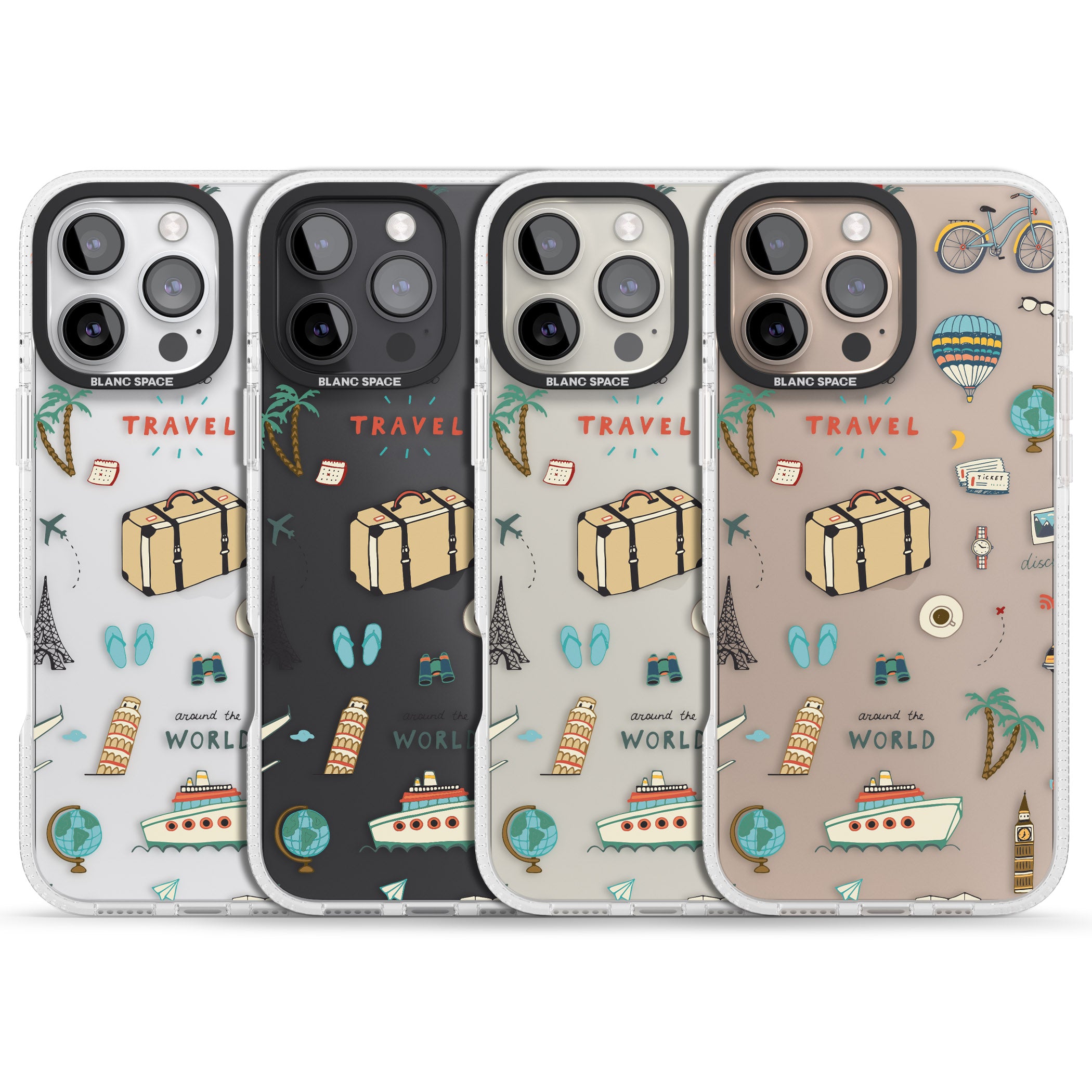 Cute Travel Pattern Transparent iPhone 16 Pro Max / 16 Pro Clear Case Impact Air - Blanc Space