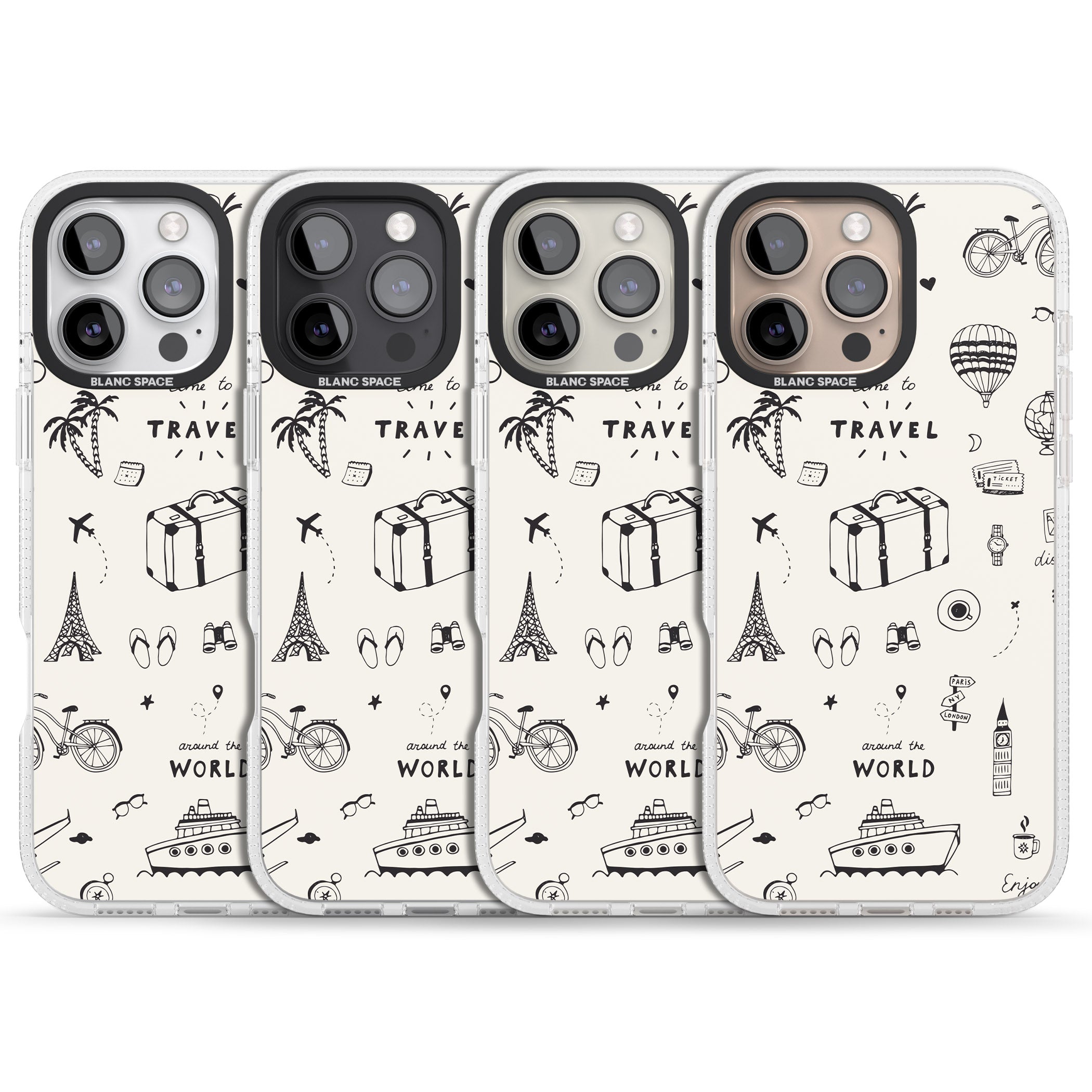 Cute Travel Pattern, White on iPhone 16 Pro Max / 16 Pro Clear Case Impact Air - Blanc Space
