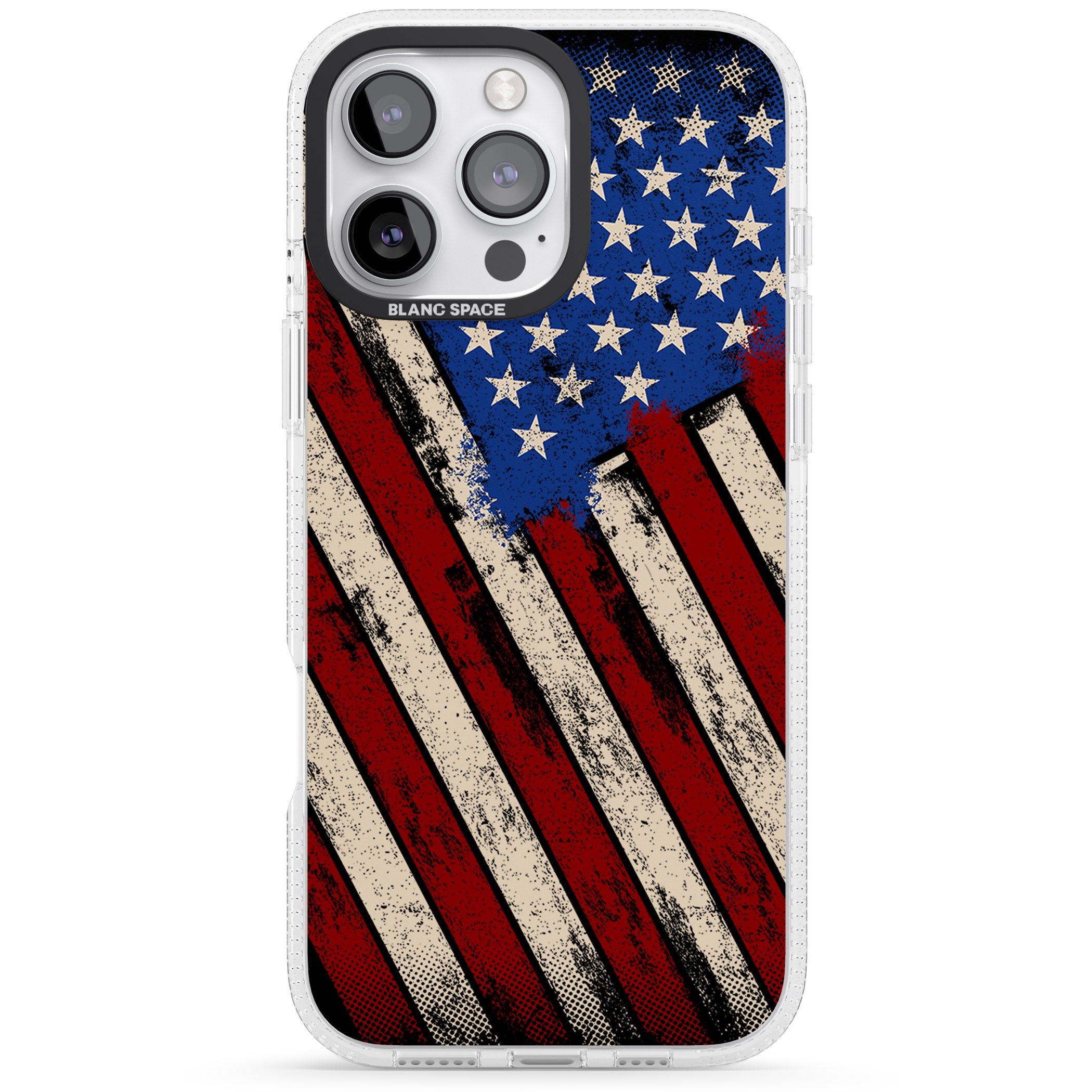 Distressed US Flag iPhone 16 Pro Max / 16 Pro Clear Case Impact Air - Blanc Space