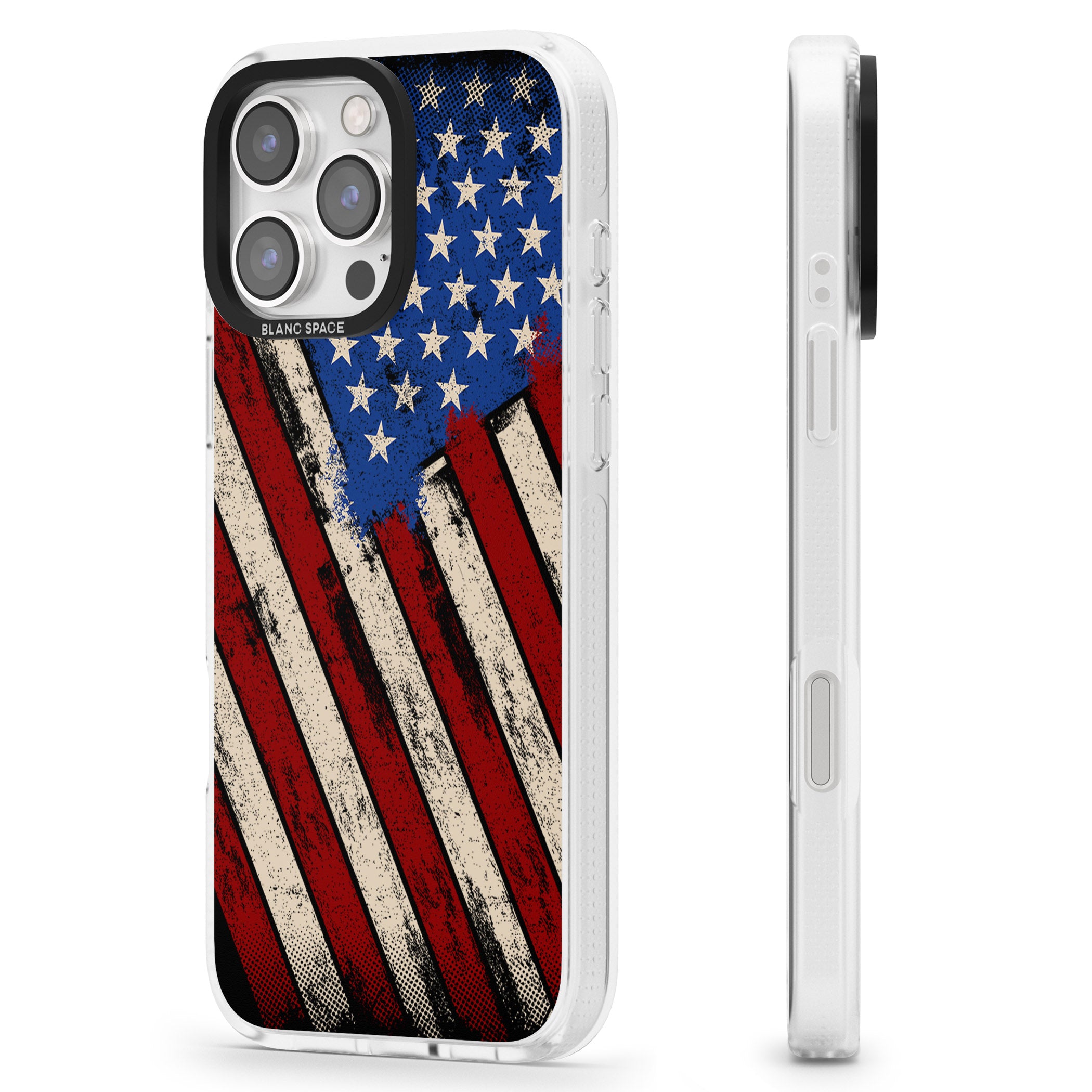Distressed US Flag iPhone 16 Pro Max / 16 Pro Clear Case Impact Air - Blanc Space