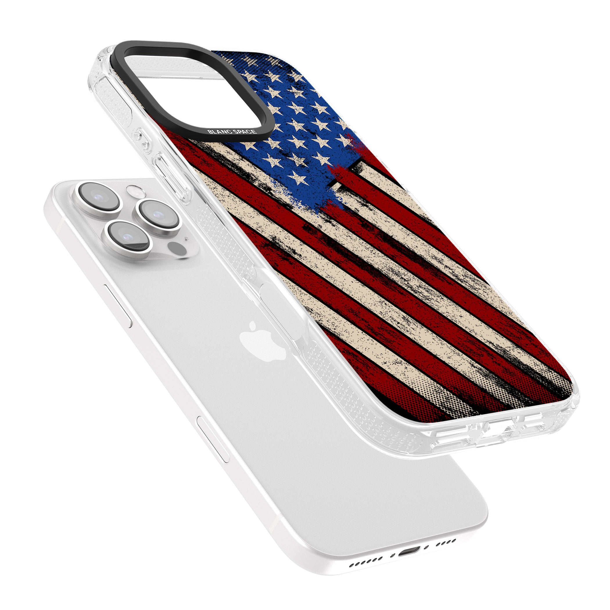 Distressed US Flag iPhone 16 Pro Max / 16 Pro Clear Case Impact Air - Blanc Space
