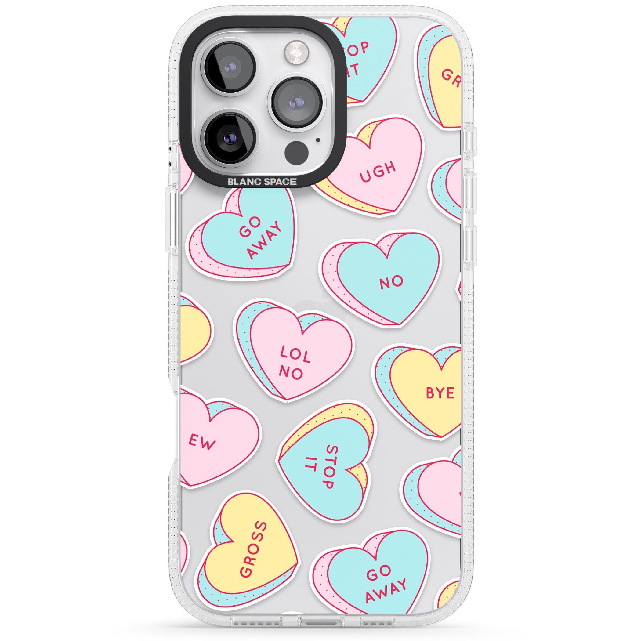 Sarcastic Love Hearts iPhone 16 Pro Max / 16 Pro Clear Case Impact Air - Blanc Space