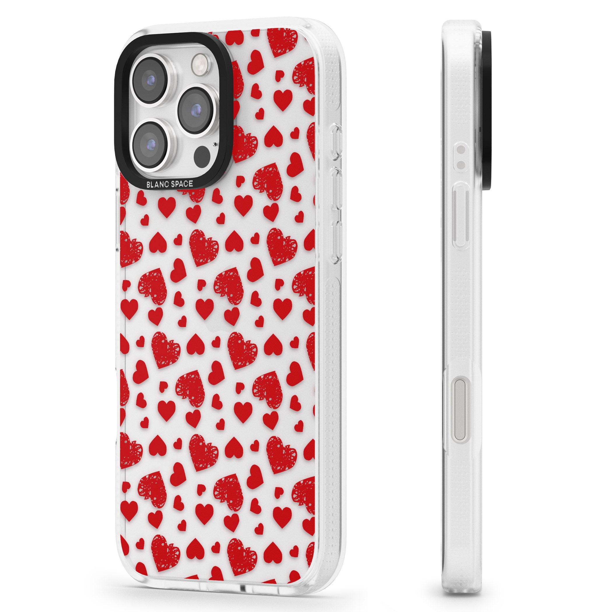 Sketched Heart Pattern iPhone 16 Pro Max / 16 Pro Clear Case Impact Air - Blanc Space