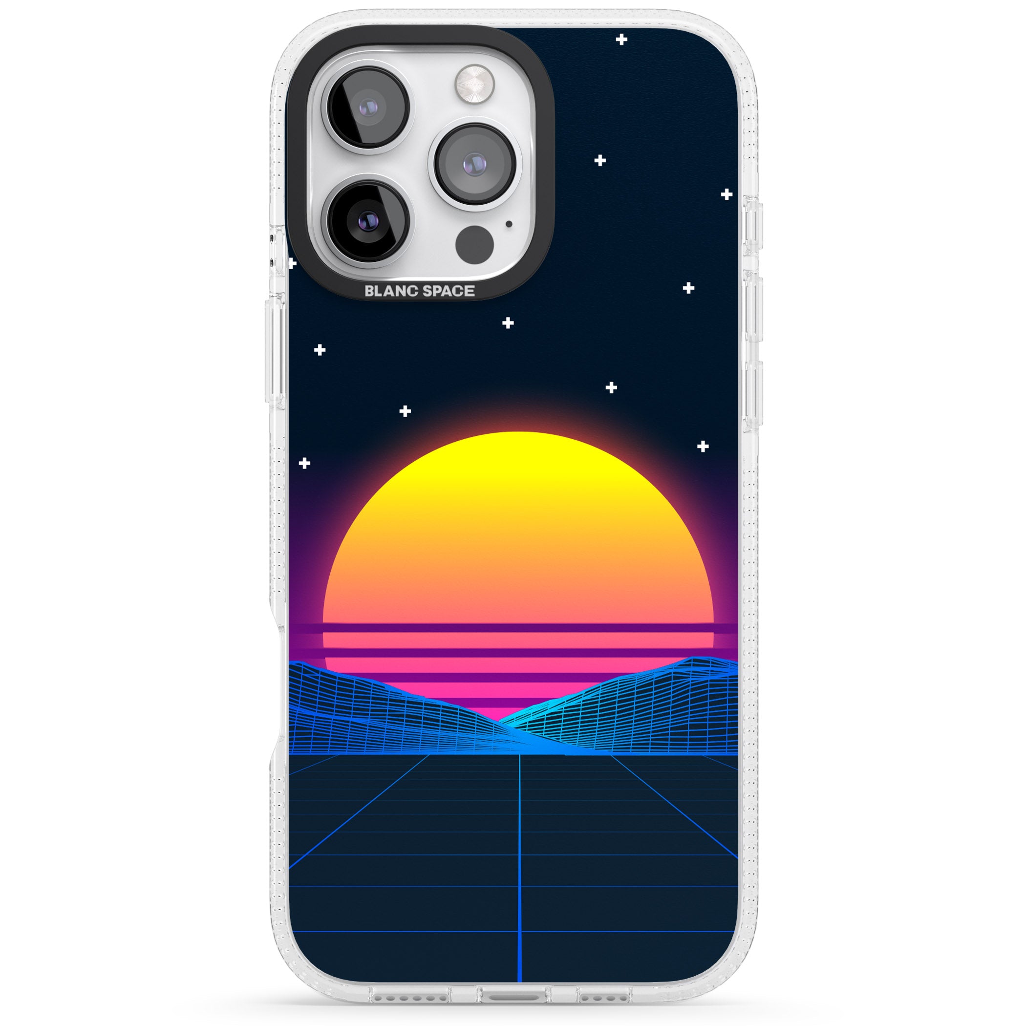 Retro Sunset Vaporwave iPhone 16 Pro Max / 16 Pro Clear Case Impact Air - Blanc Space