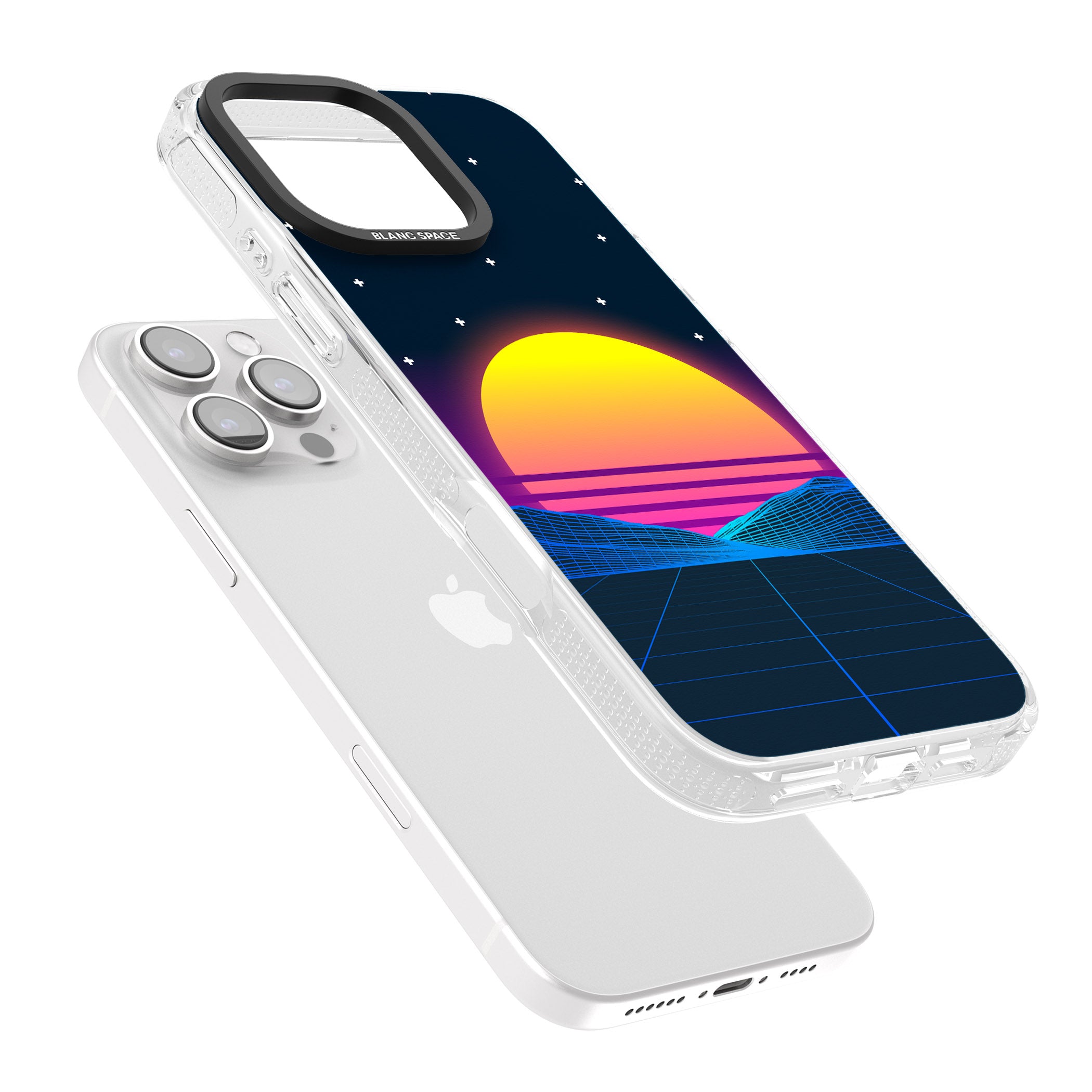 Retro Sunset Vaporwave iPhone 16 Pro Max / 16 Pro Clear Case Impact Air - Blanc Space