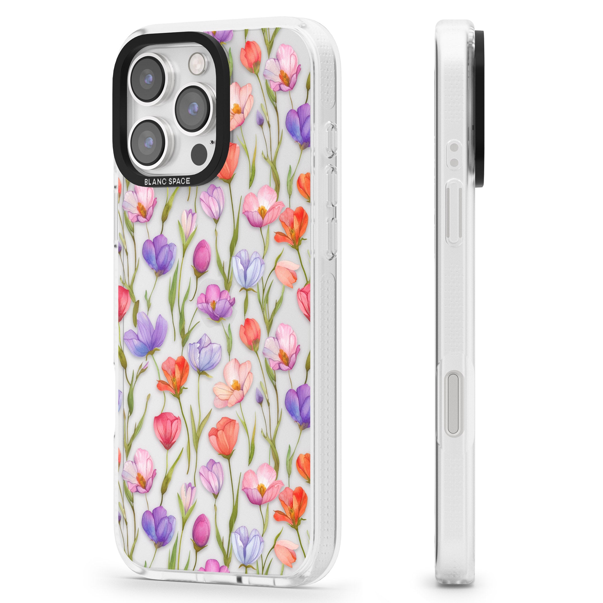 Red, Pink & Purple Flowers iPhone 16 Pro Max / 16 Pro Clear Case Impact Air - Blanc Space