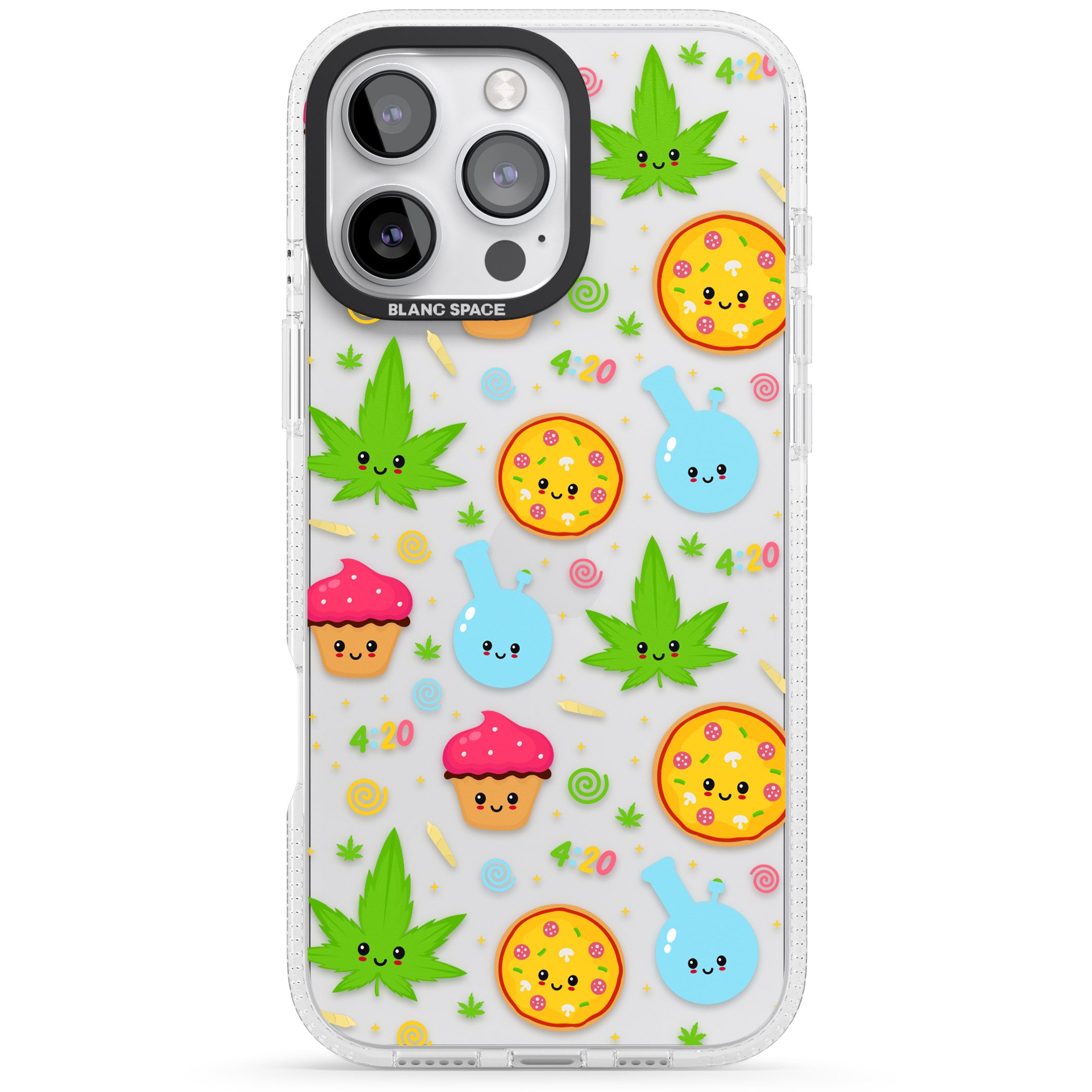 Kawaii Weed Pattern iPhone 16 Pro Max / 16 Pro Clear Case Impact Air - Blanc Space