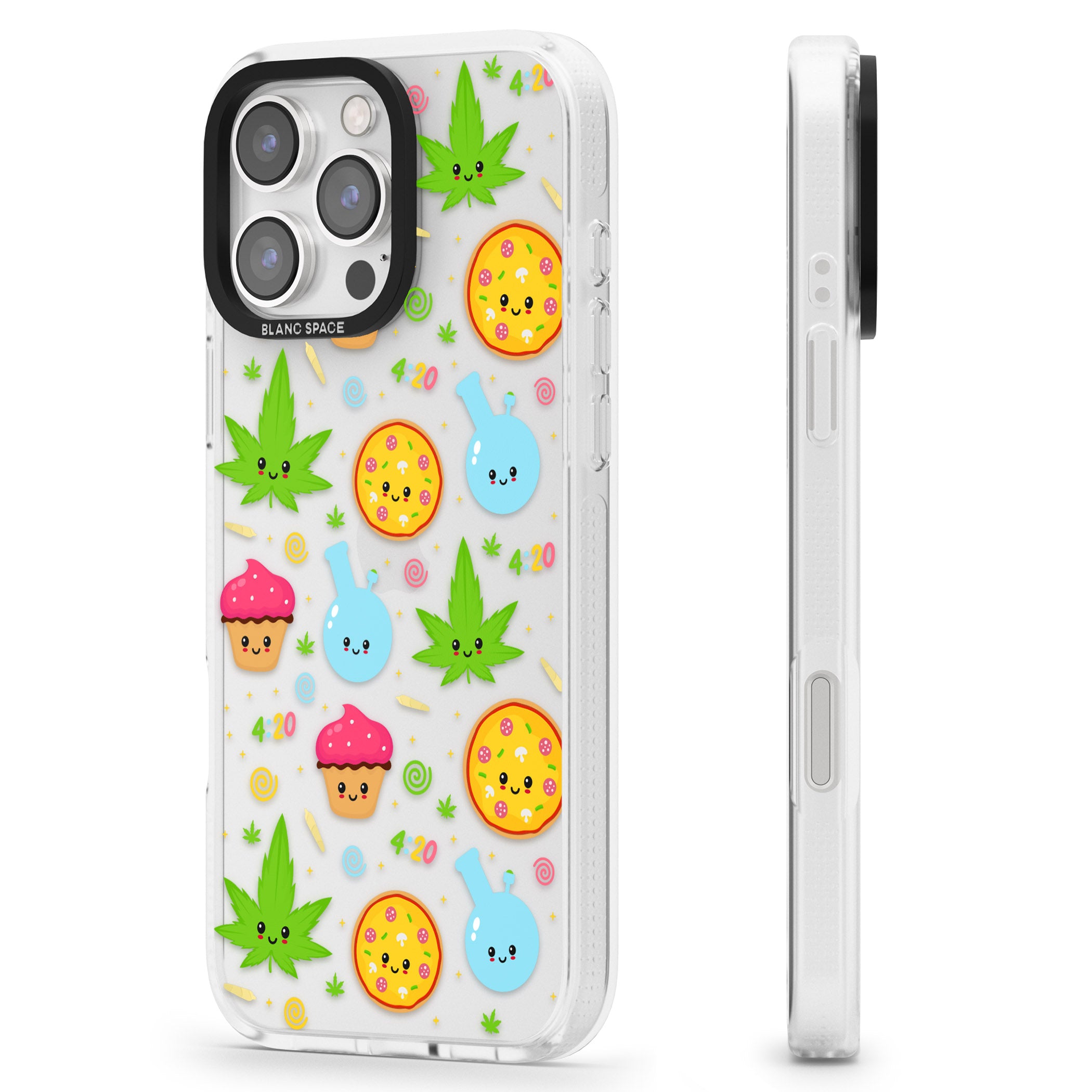 Kawaii Weed Pattern iPhone 16 Pro Max / 16 Pro Clear Case Impact Air - Blanc Space