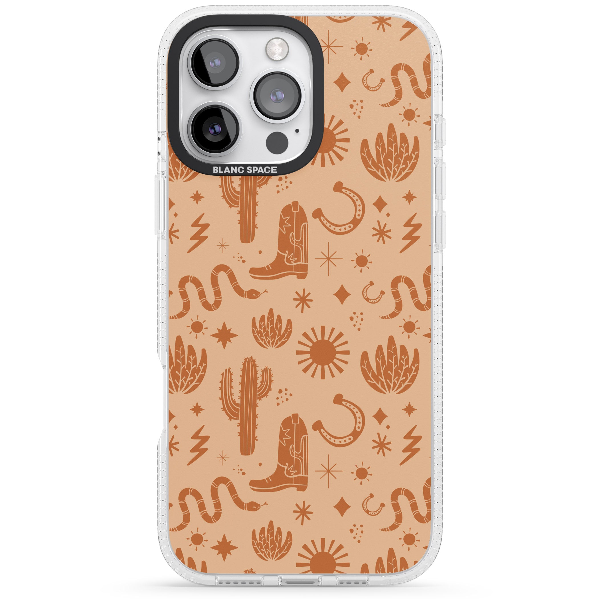 Wild West Pattern iPhone 16 Pro Max / 16 Pro Clear Case Impact Air - Blanc Space