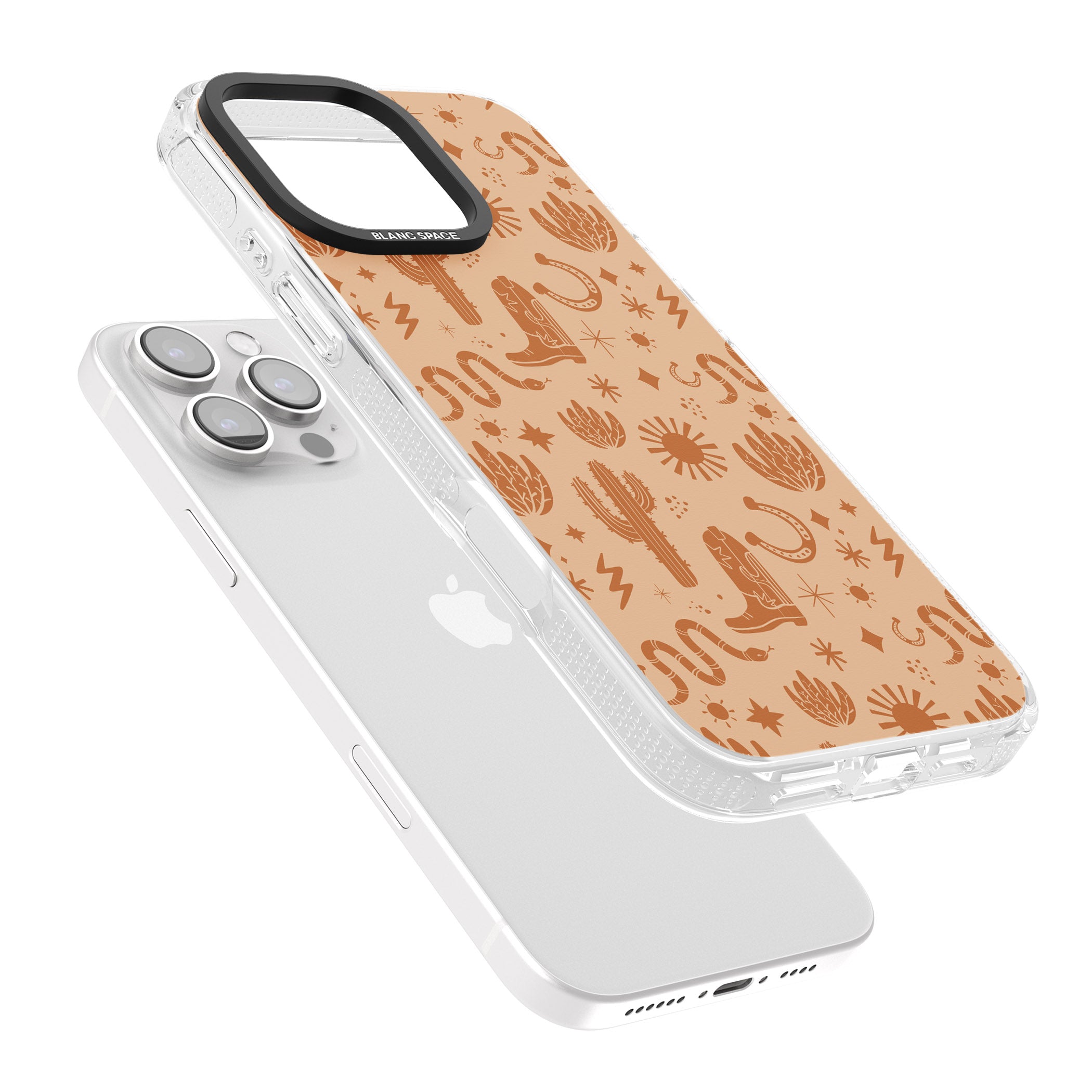 Wild West Pattern iPhone 16 Pro Max / 16 Pro Clear Case Impact Air - Blanc Space