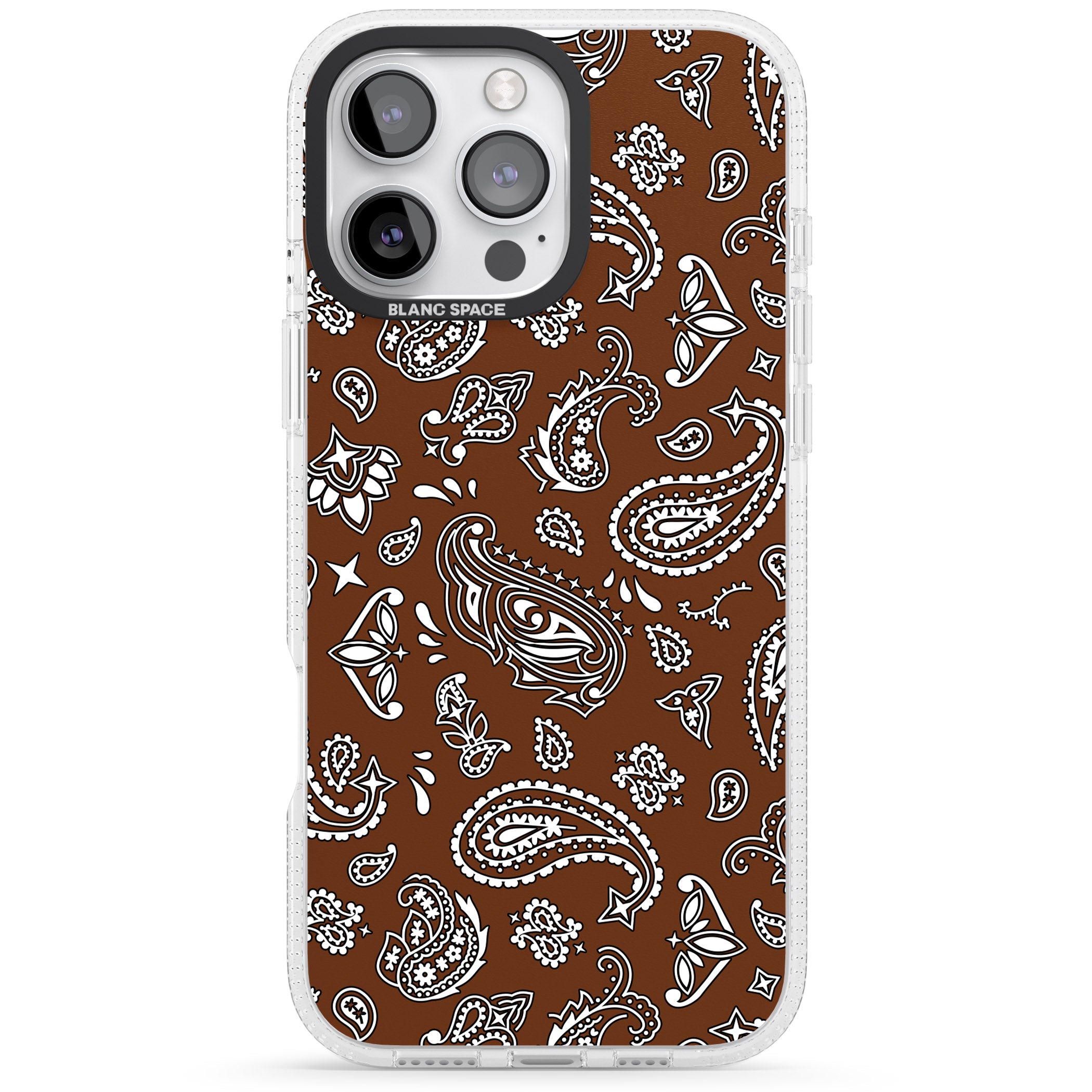Brown Bandana iPhone 16 Pro Max / 16 Pro Clear Case Impact Air - Blanc Space