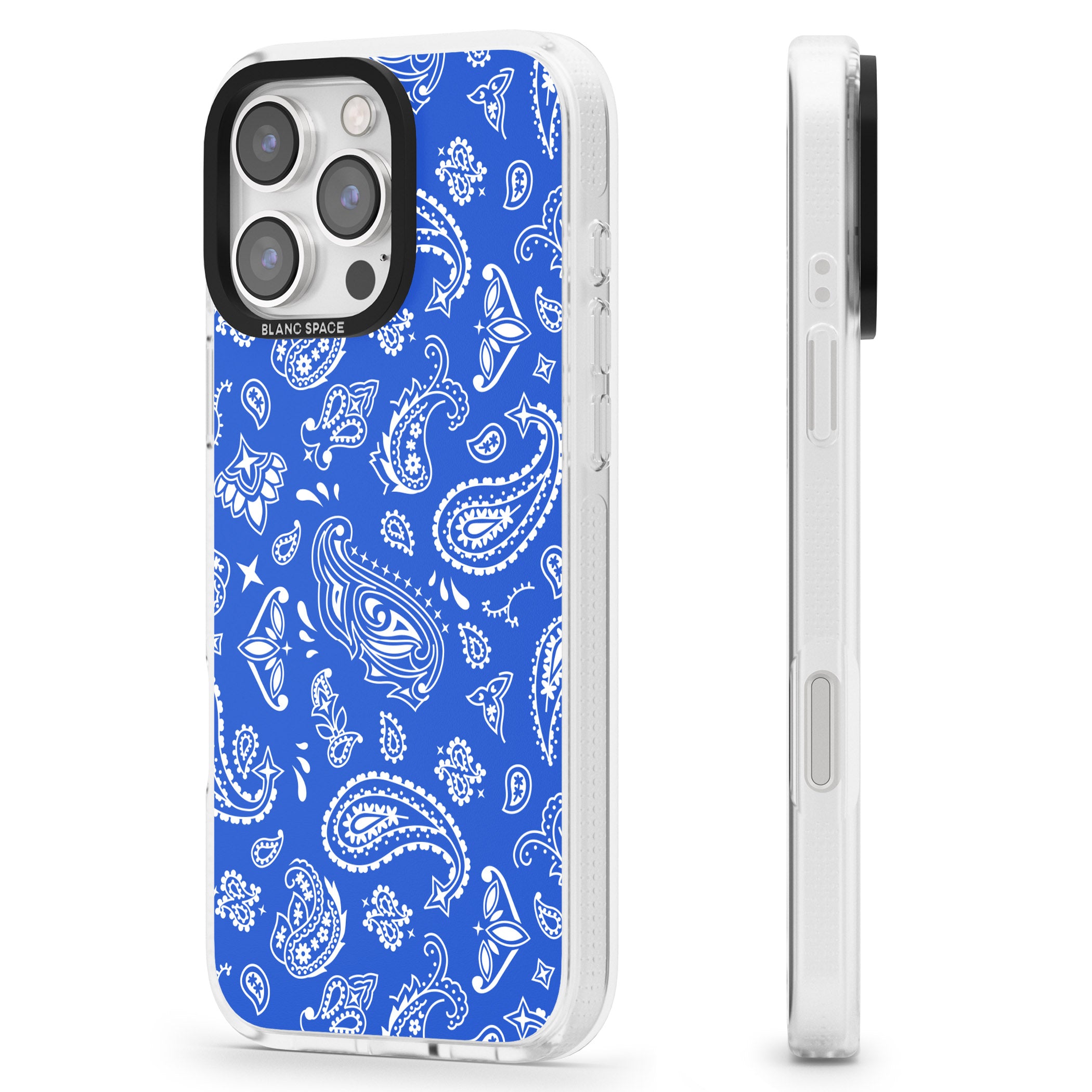 Blue Bandana iPhone 16 Pro Max / 16 Pro Clear Case Impact Air - Blanc Space