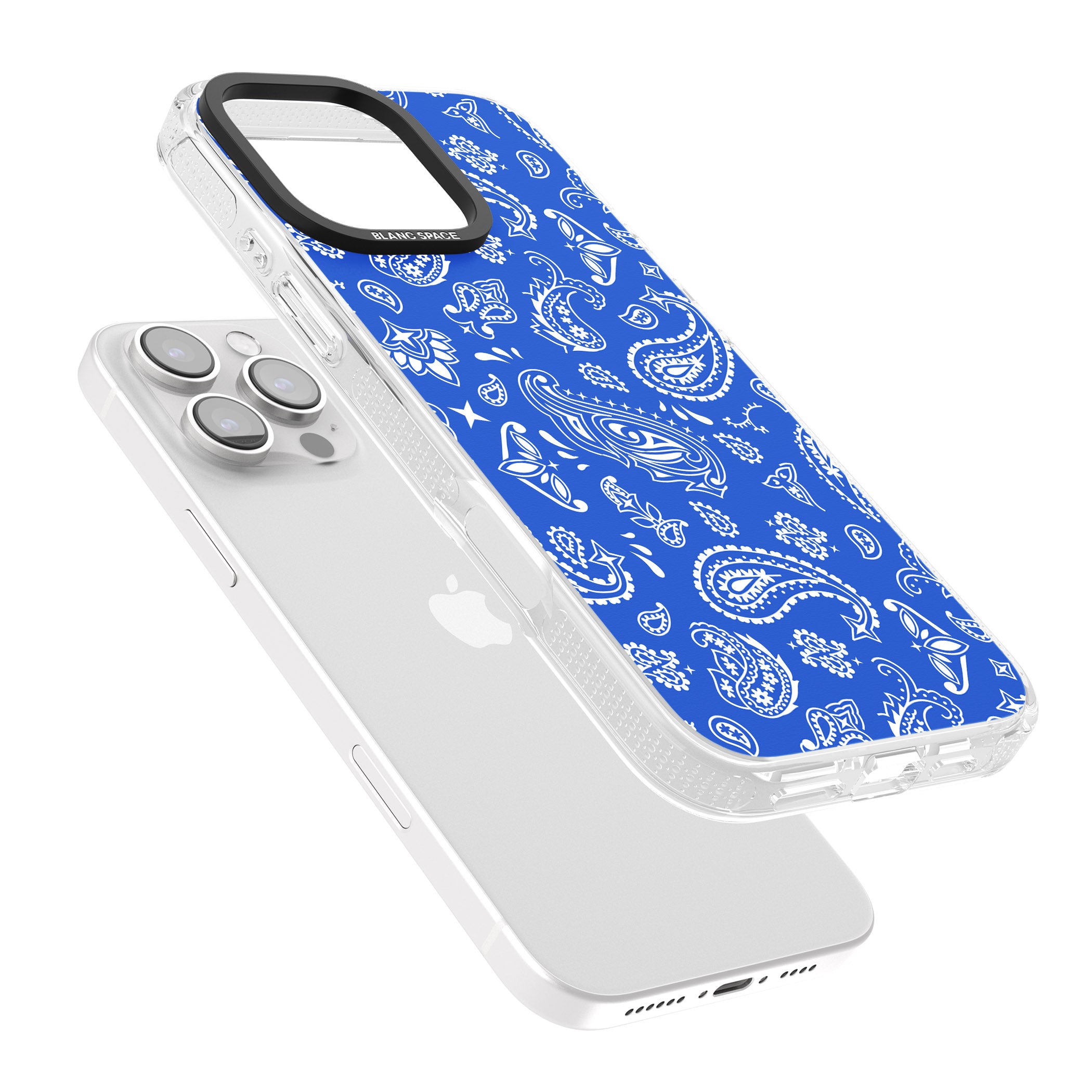 Blue Bandana iPhone 16 Pro Max / 16 Pro Clear Case Impact Air - Blanc Space