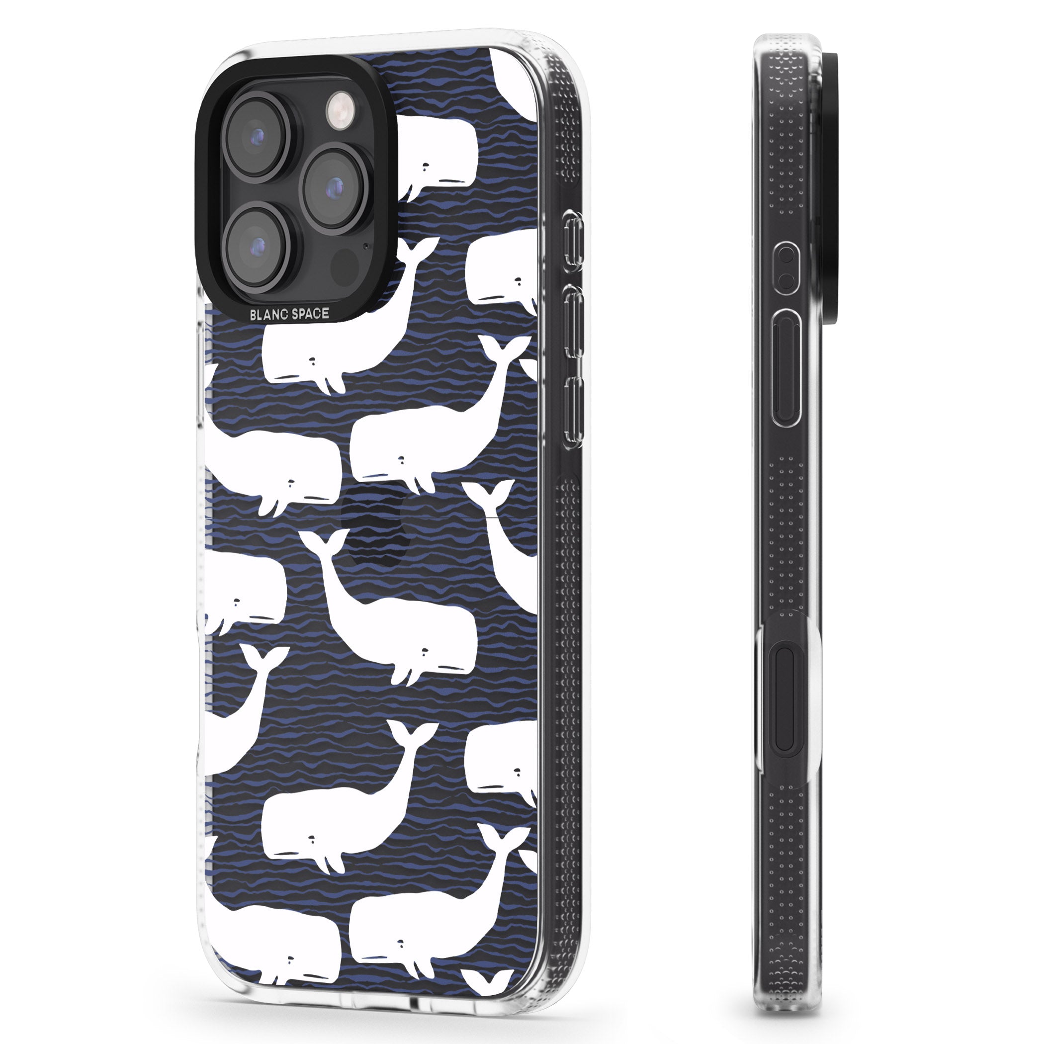 Cute Whales (Transparent) iPhone 16 Pro Max / 16 Pro Clear Case Impact Air - Blanc Space