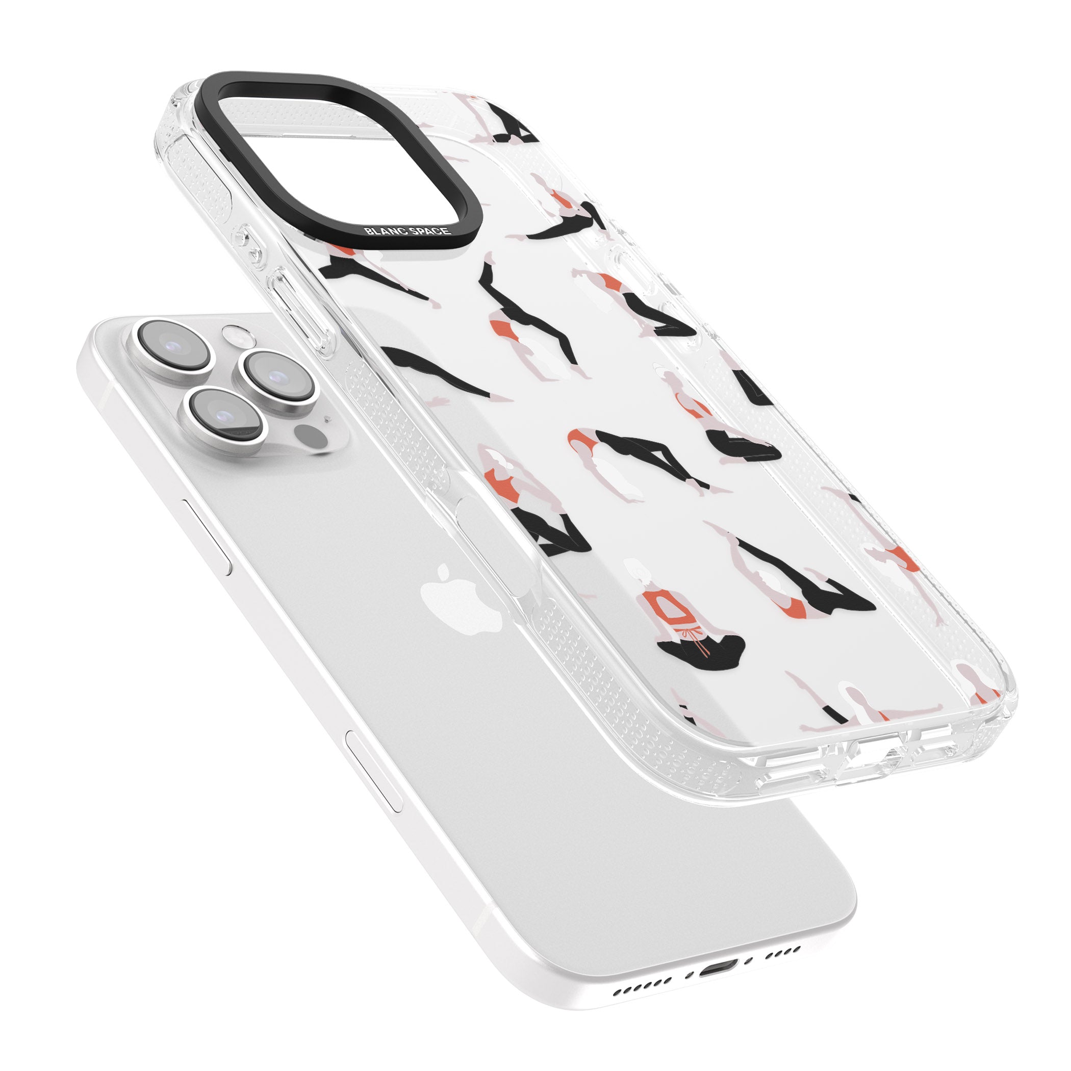 Yoga Poses Clear iPhone 16 Pro Max / 16 Pro Clear Case Impact Air - Blanc Space