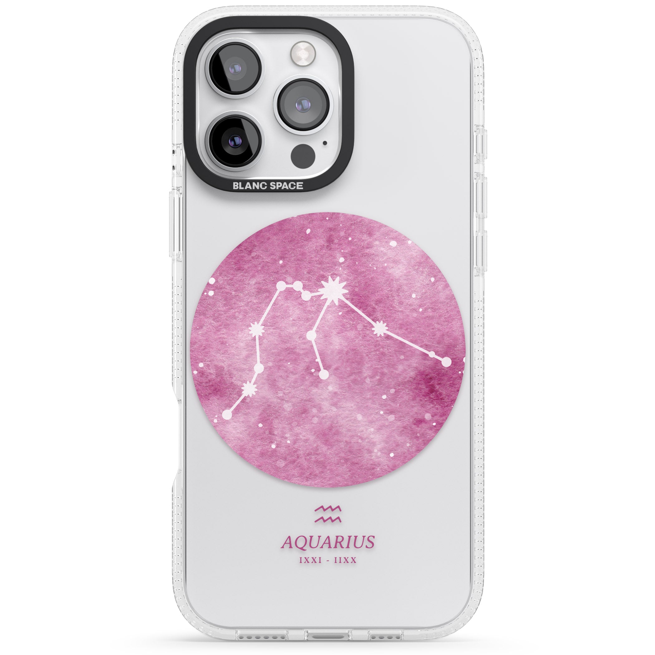 Aquarius Zodiac Transparent Design - Pink iPhone 16 Pro Max / 16 Pro Clear Case Impact Air - Blanc Space