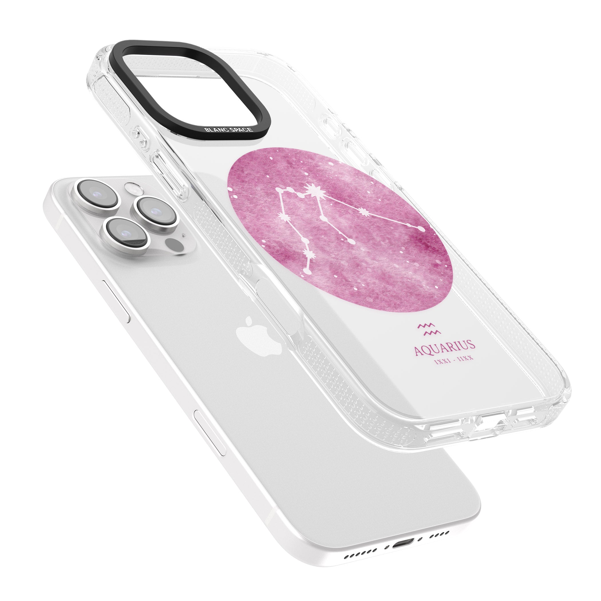 Aquarius Zodiac Transparent Design - Pink iPhone 16 Pro Max / 16 Pro Clear Case Impact Air - Blanc Space