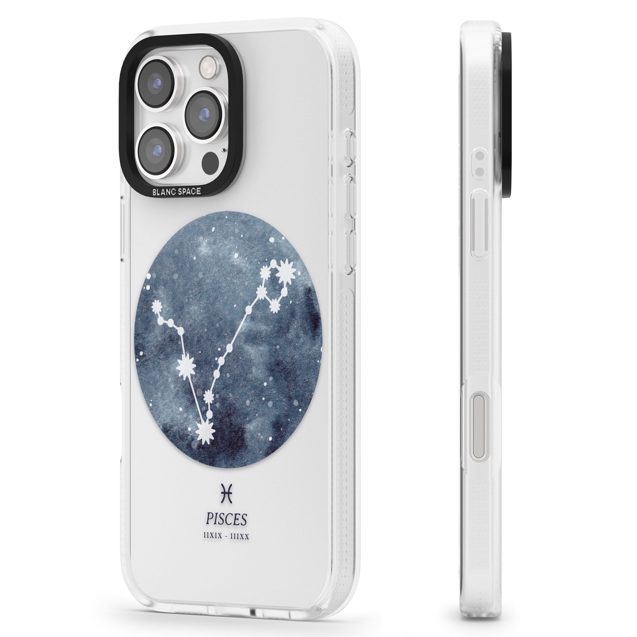Pisces Zodiac Transparent Design - Blue iPhone 16 Pro Max / 16 Pro Clear Case Impact Air - Blanc Space