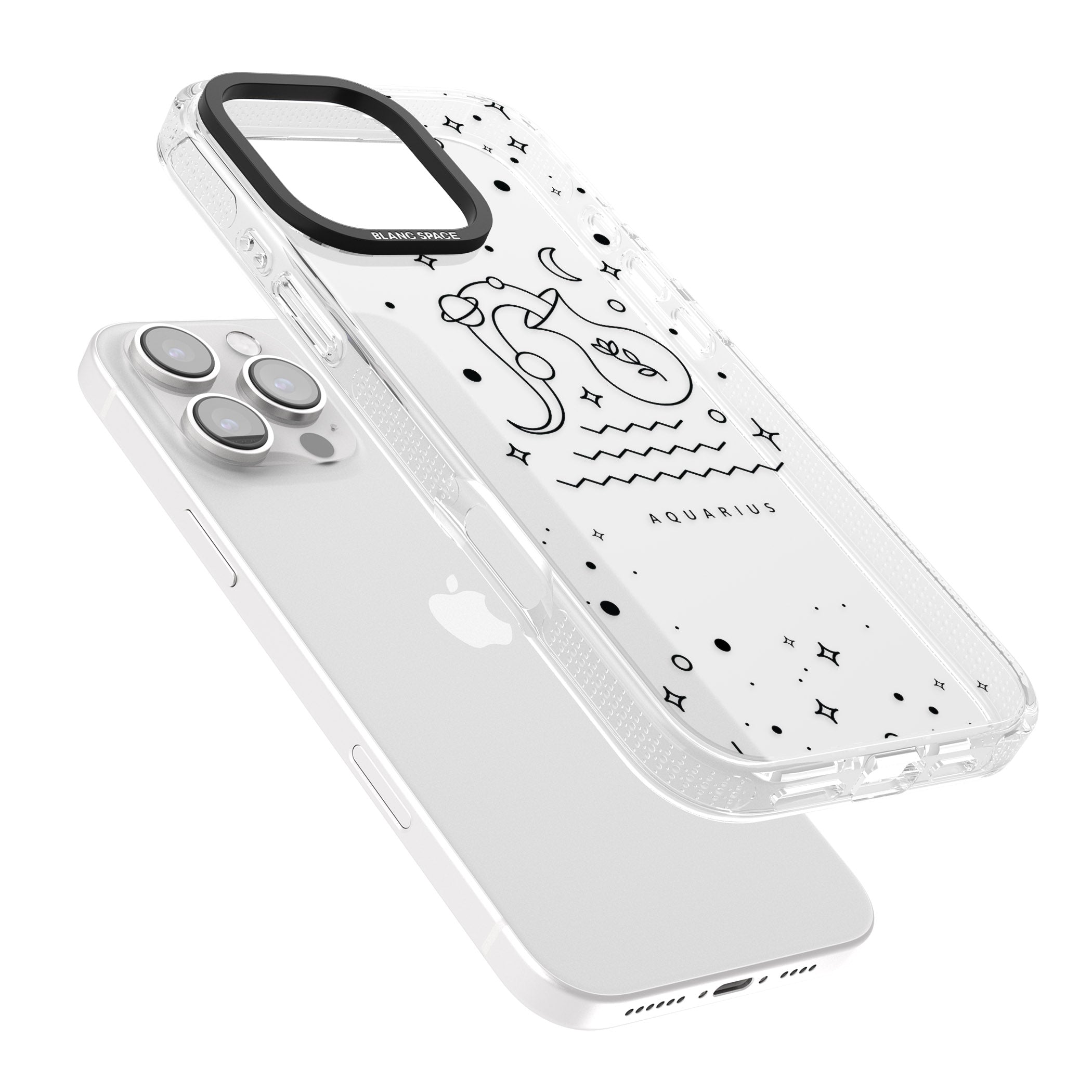Aquarius Emblem - Transparent Design iPhone 16 Pro Max / 16 Pro Clear Case Impact Air - Blanc Space