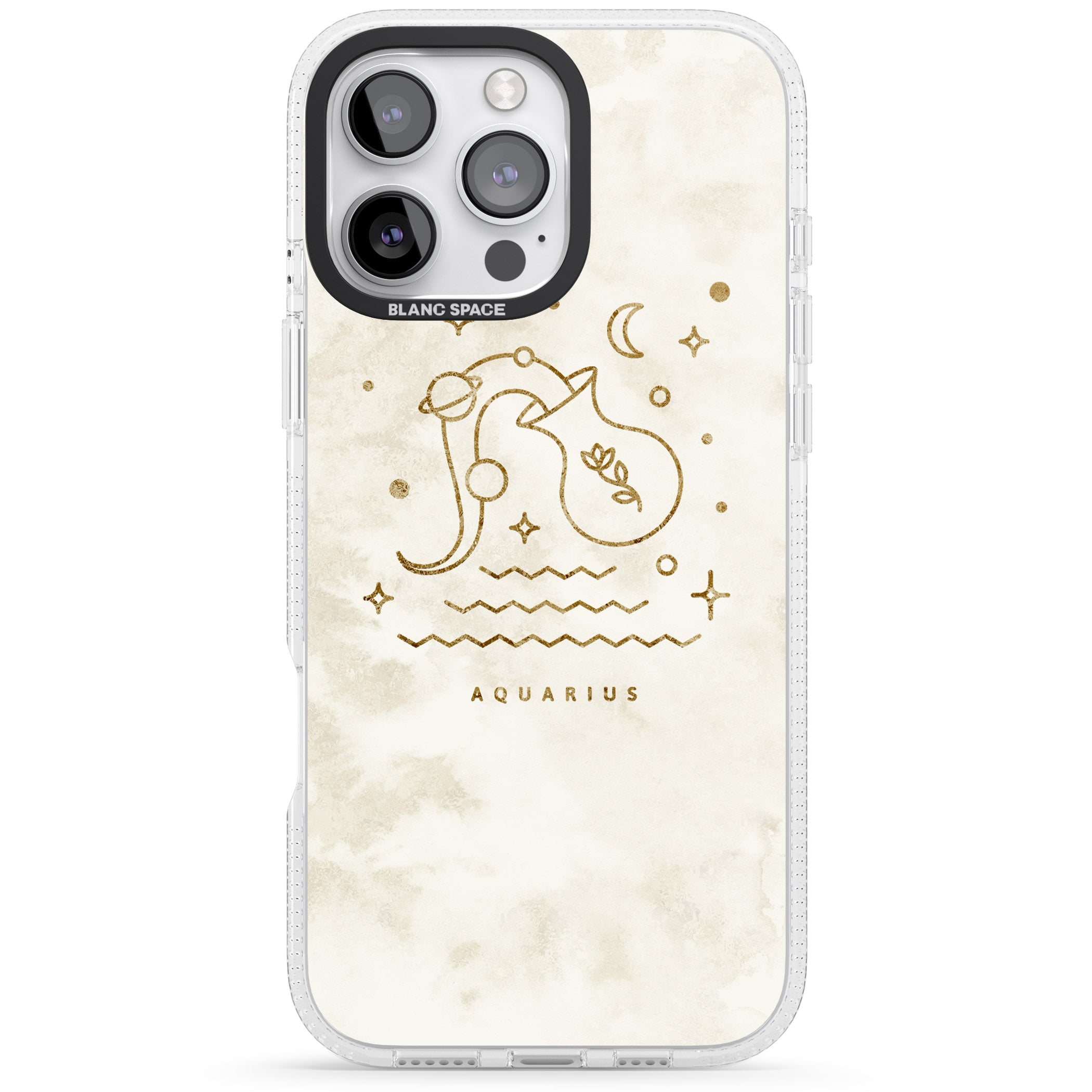Aquarius Emblem - Solid Gold Marbled Design iPhone 16 Pro Max / 16 Pro Clear Case Impact Air - Blanc Space
