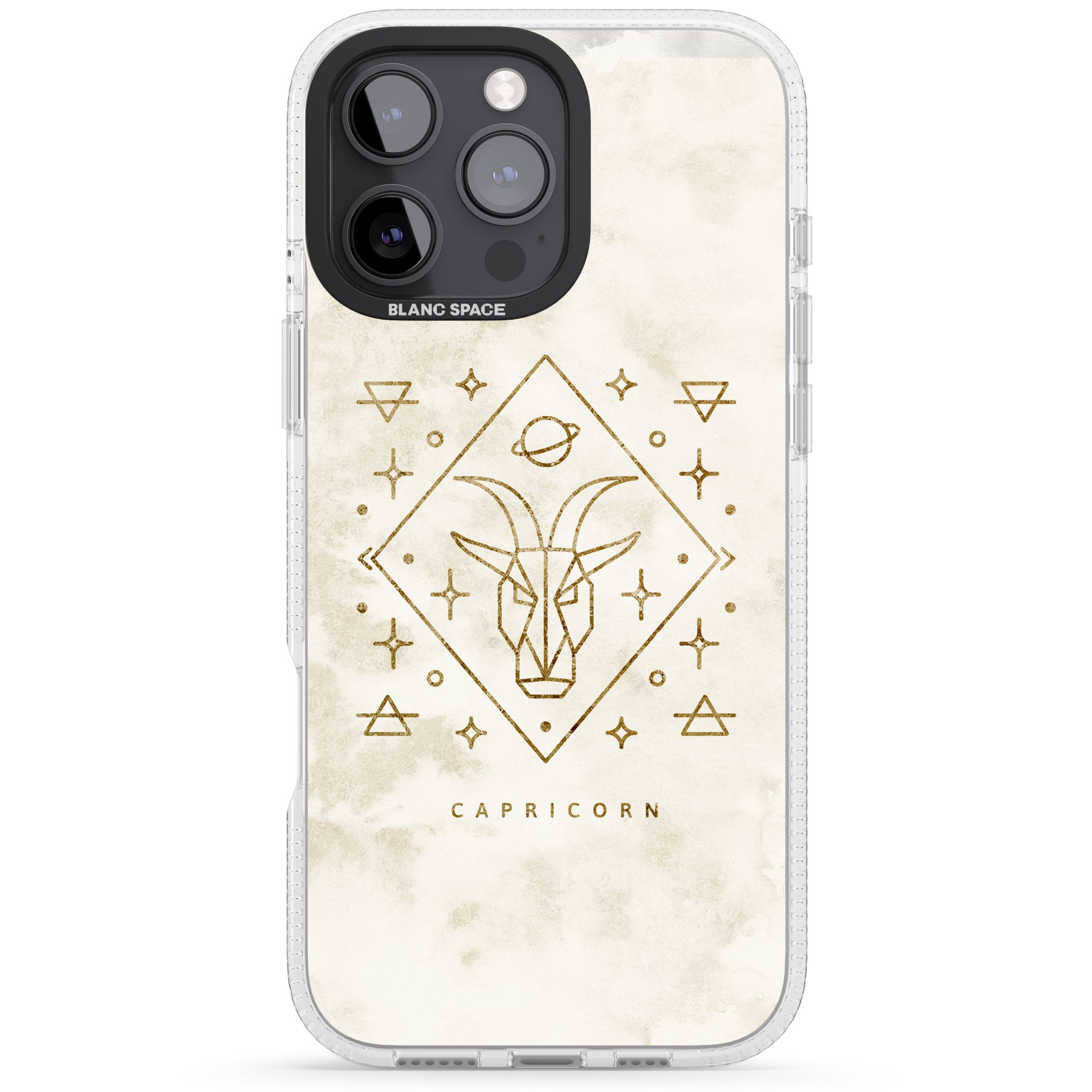 Capricorn Emblem - Solid Gold Marbled Design iPhone 16 Pro Max / 16 Pro Clear Case Impact Air - Blanc Space