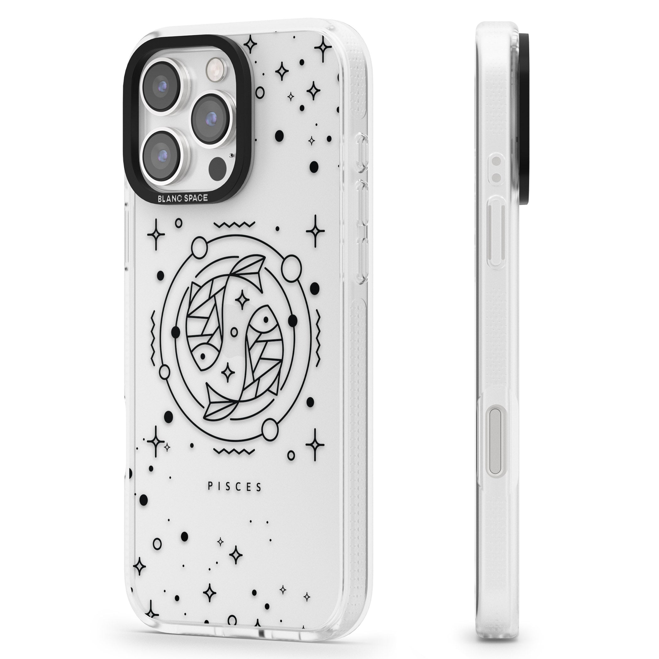 Pisces Emblem - Transparent Design iPhone 16 Pro Max / 16 Pro Clear Case Impact Air - Blanc Space