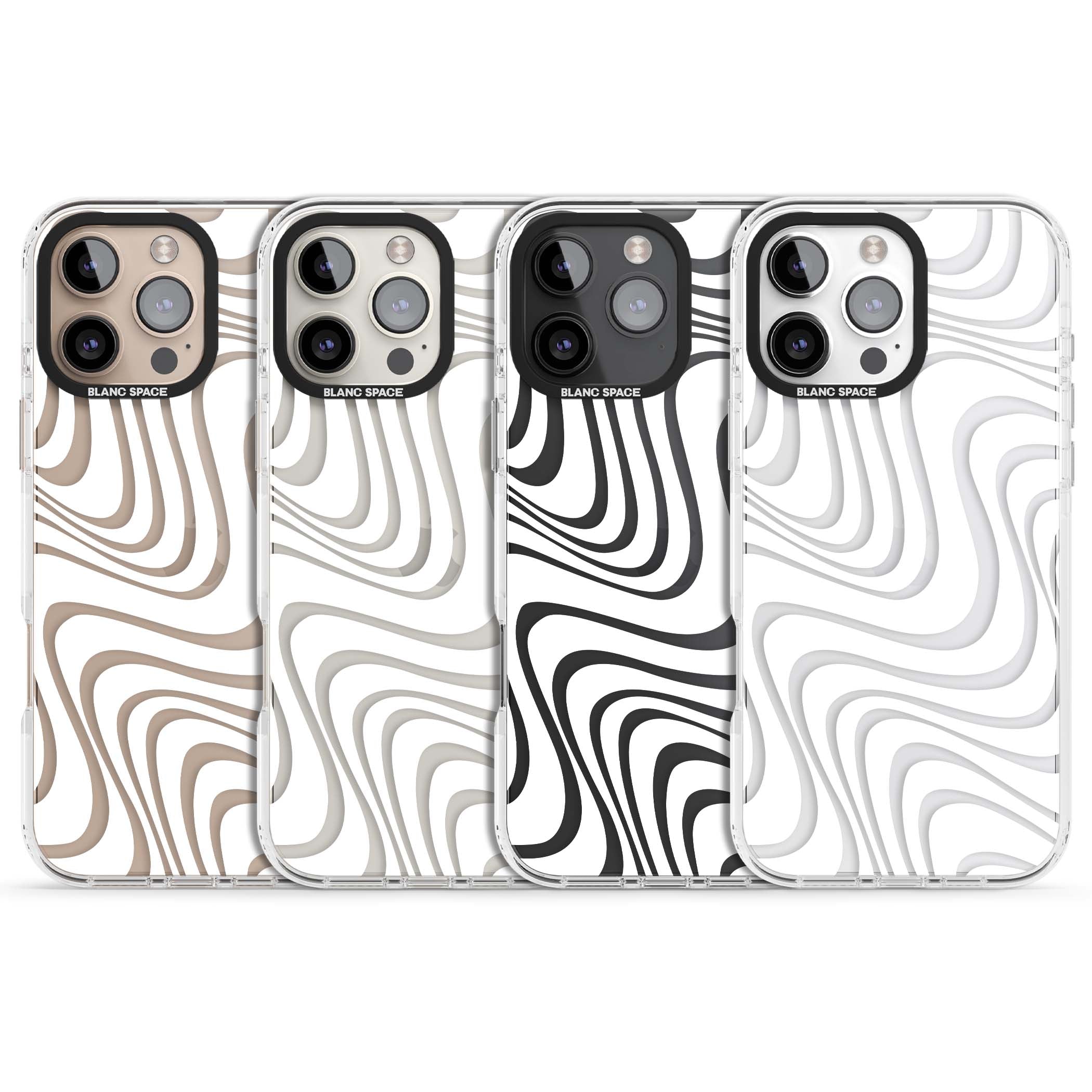 White Abstract Waves abstract iPhone case featuring flowing grey wave pattern on clear background | Clear Impact case for iPhone 16 Pro, iPhone 16 Pro Max