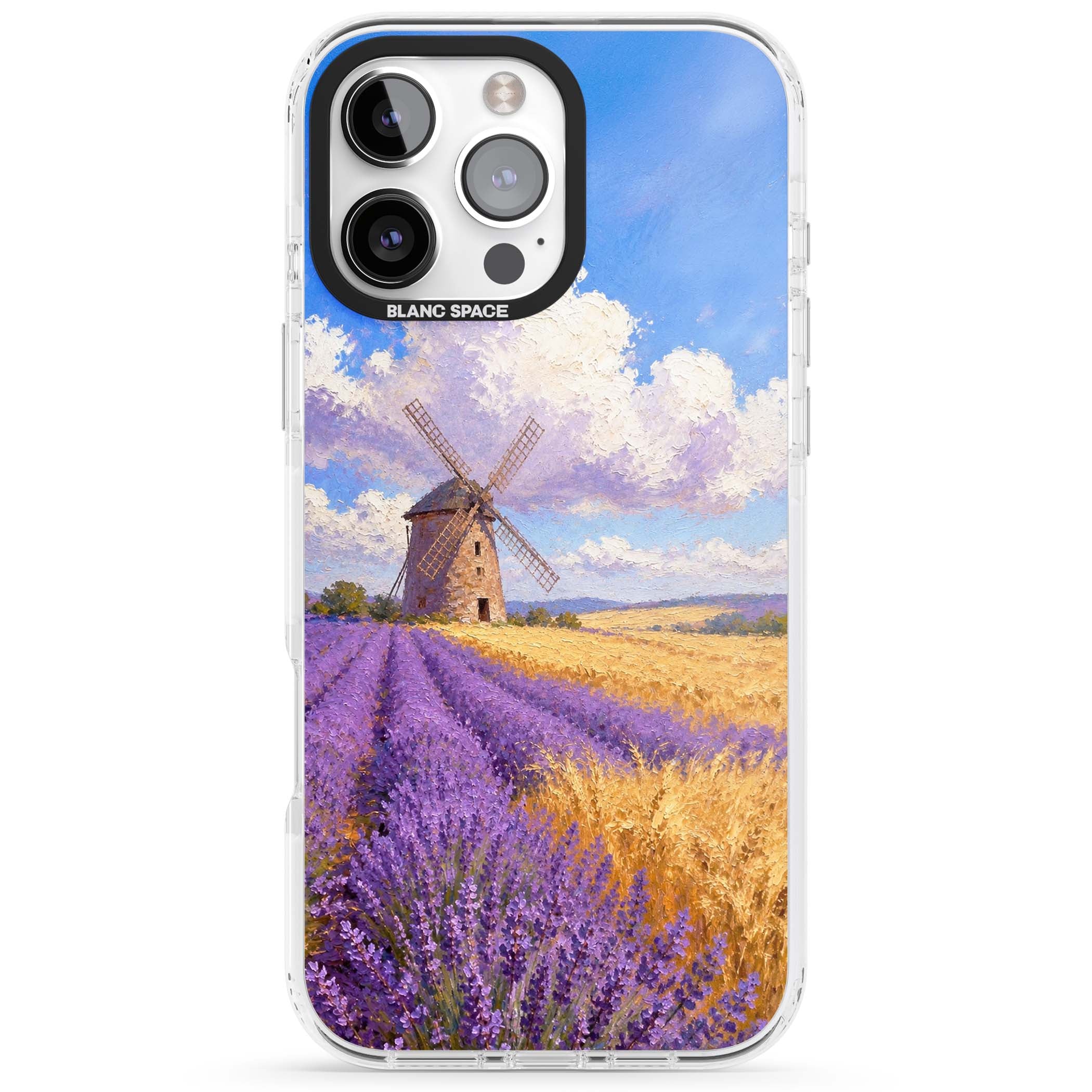Lavender Mill cottagecore iPhone case featuring a French windmill, lavender field and golden wheat oil painting | Clear Impact case for iPhone 16 Pro, iPhone 16 Pro Max