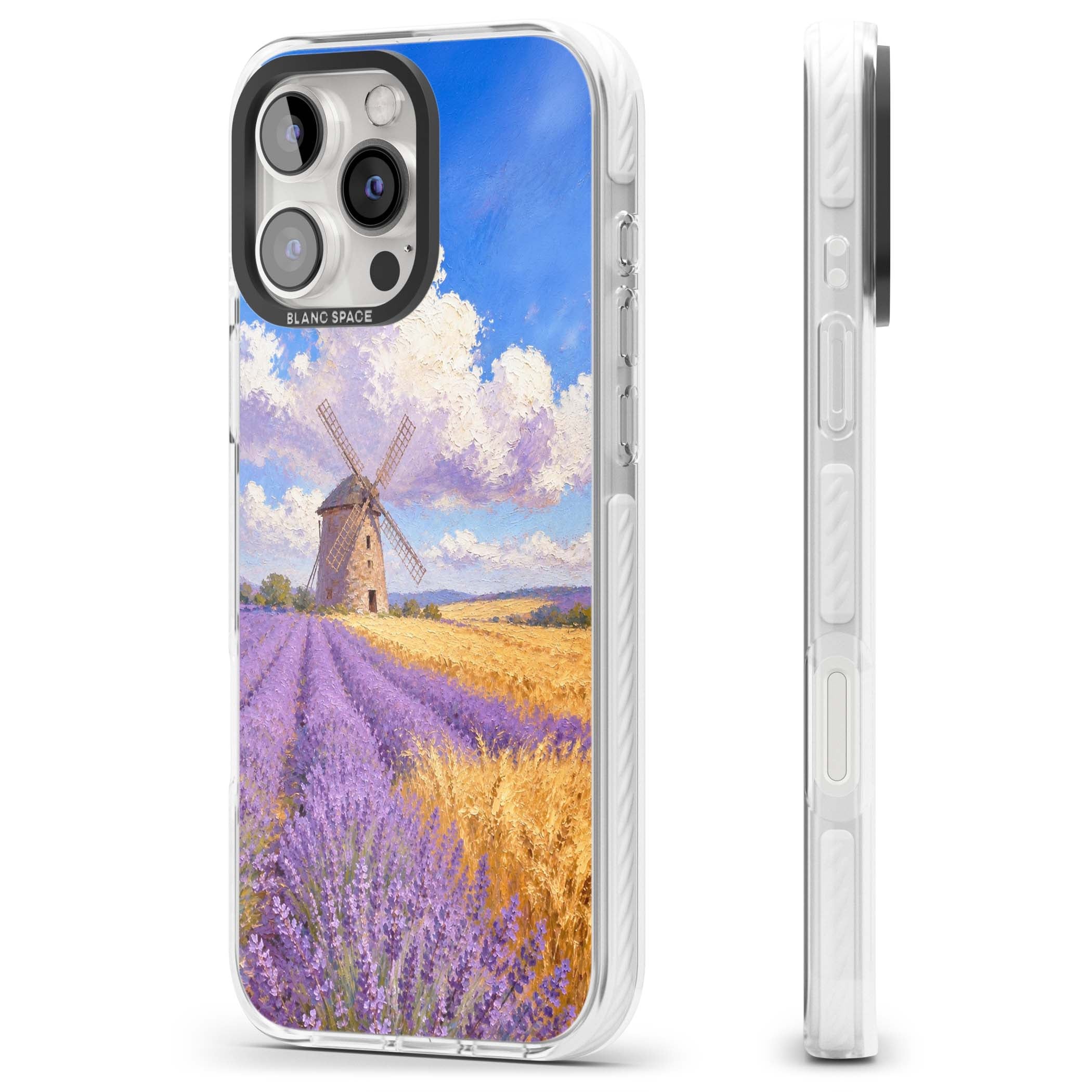 Lavender Mill cottagecore iPhone case featuring a French windmill, lavender field and golden wheat oil painting | Clear Impact case for iPhone 16 Pro, iPhone 16 Pro Max