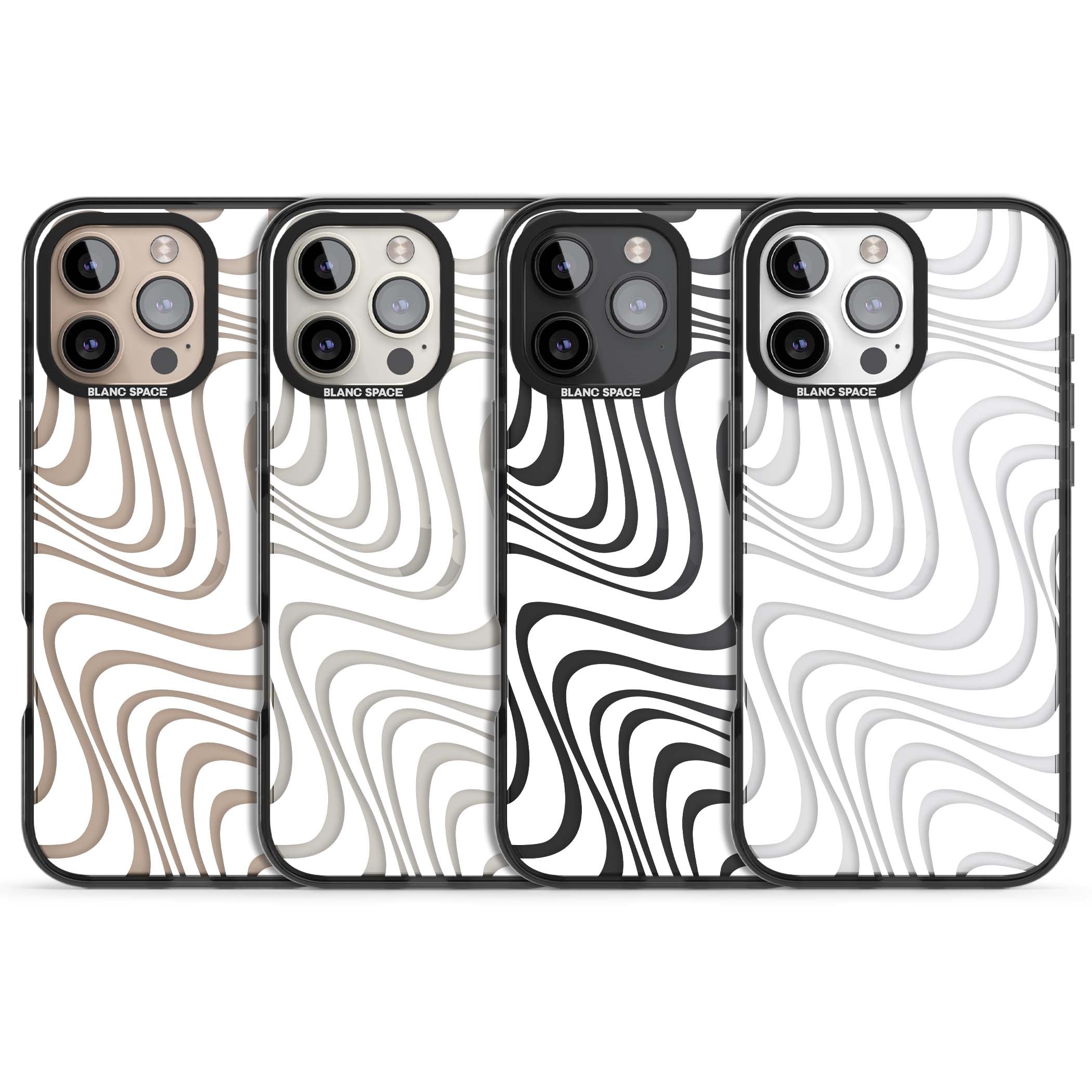 White Abstract Waves abstract iPhone case featuring flowing grey wave pattern on clear background | Black Impact case for iPhone 16 Pro, iPhone 16 Pro Max