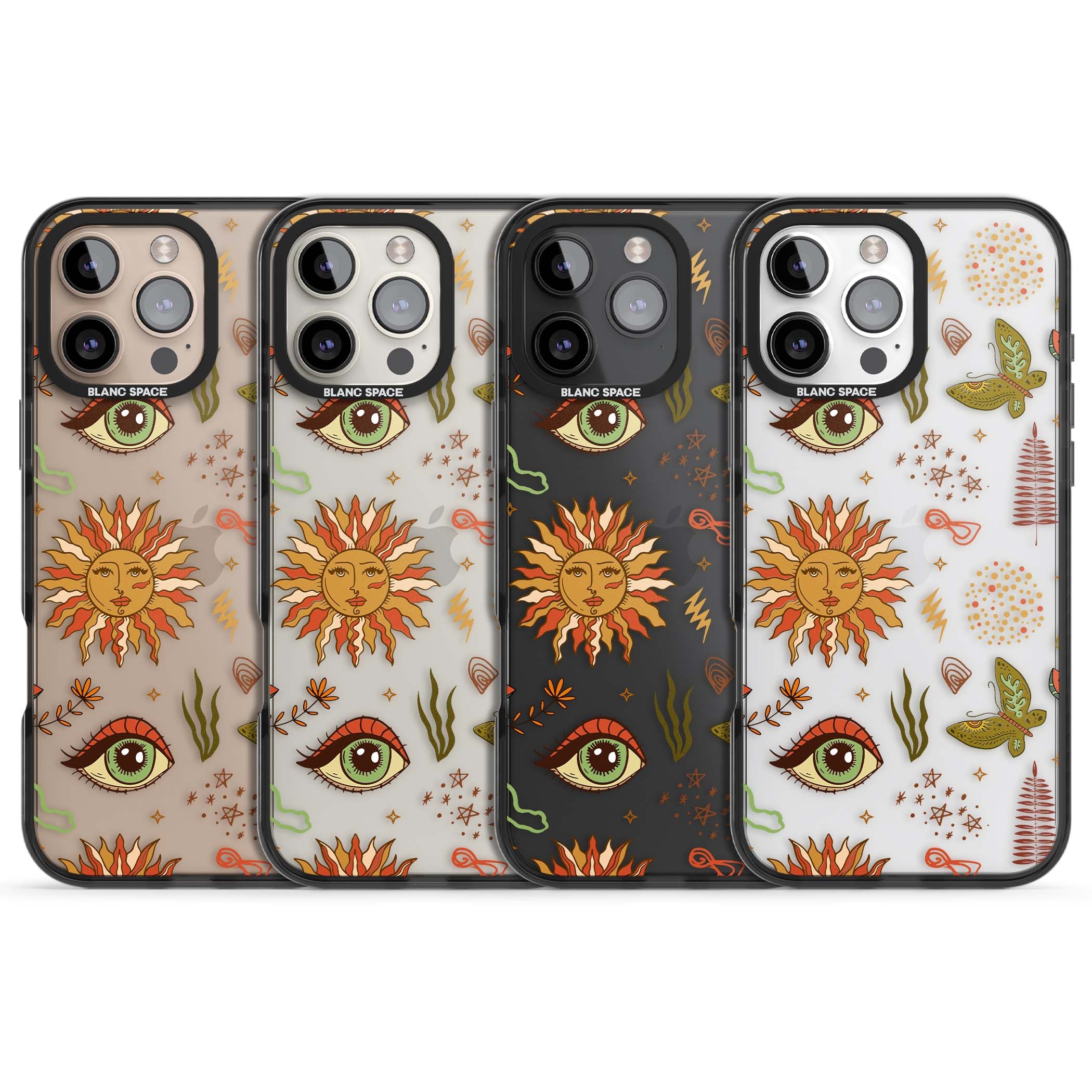 Elevate Your Phone'S Style With This Boho Celestial Sun & Eye Phone Case, Featuring A Mystical Blend Of Suns, All-Seeing Eyes, Butterflies, Stars, And