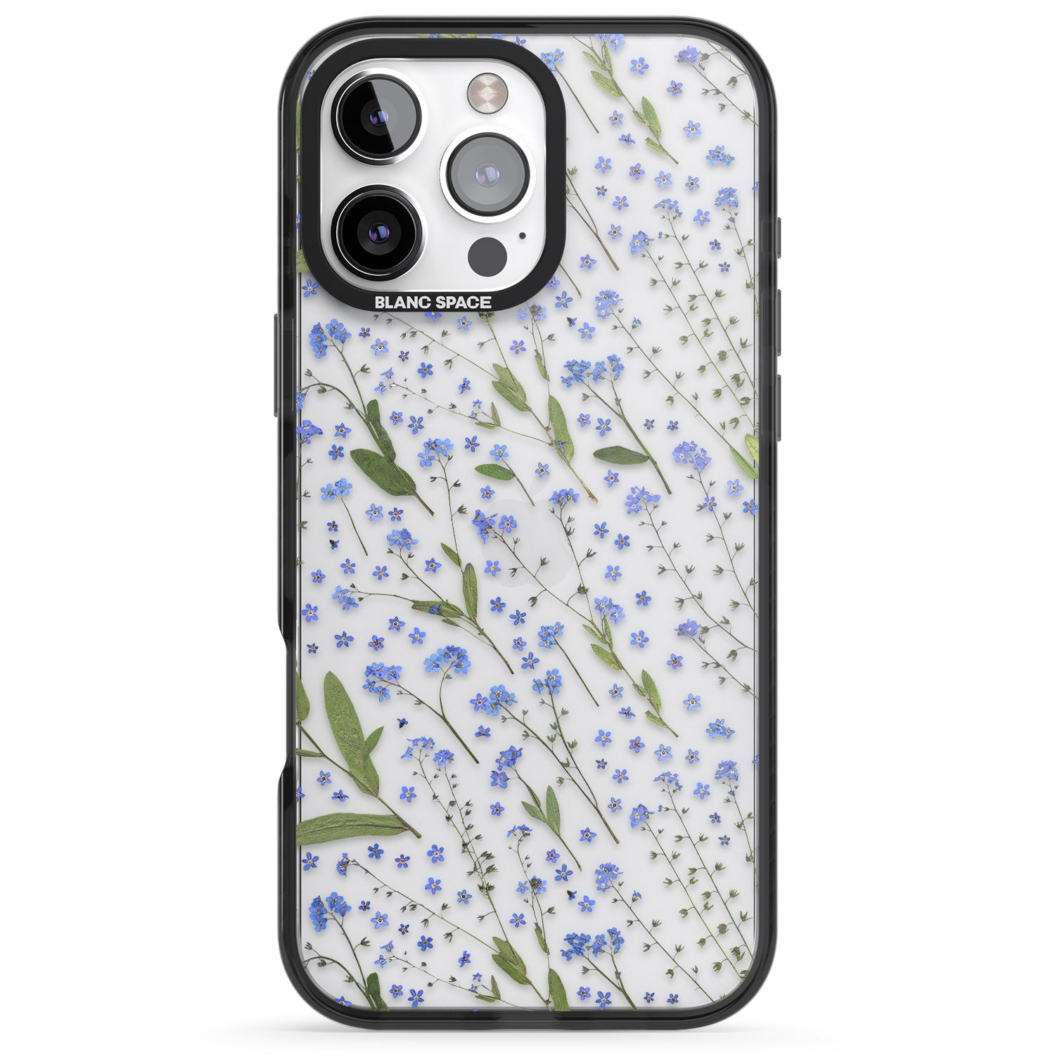 iPhone 16 Pro Max Blue Wild Flower Design Black Impact Phone Case