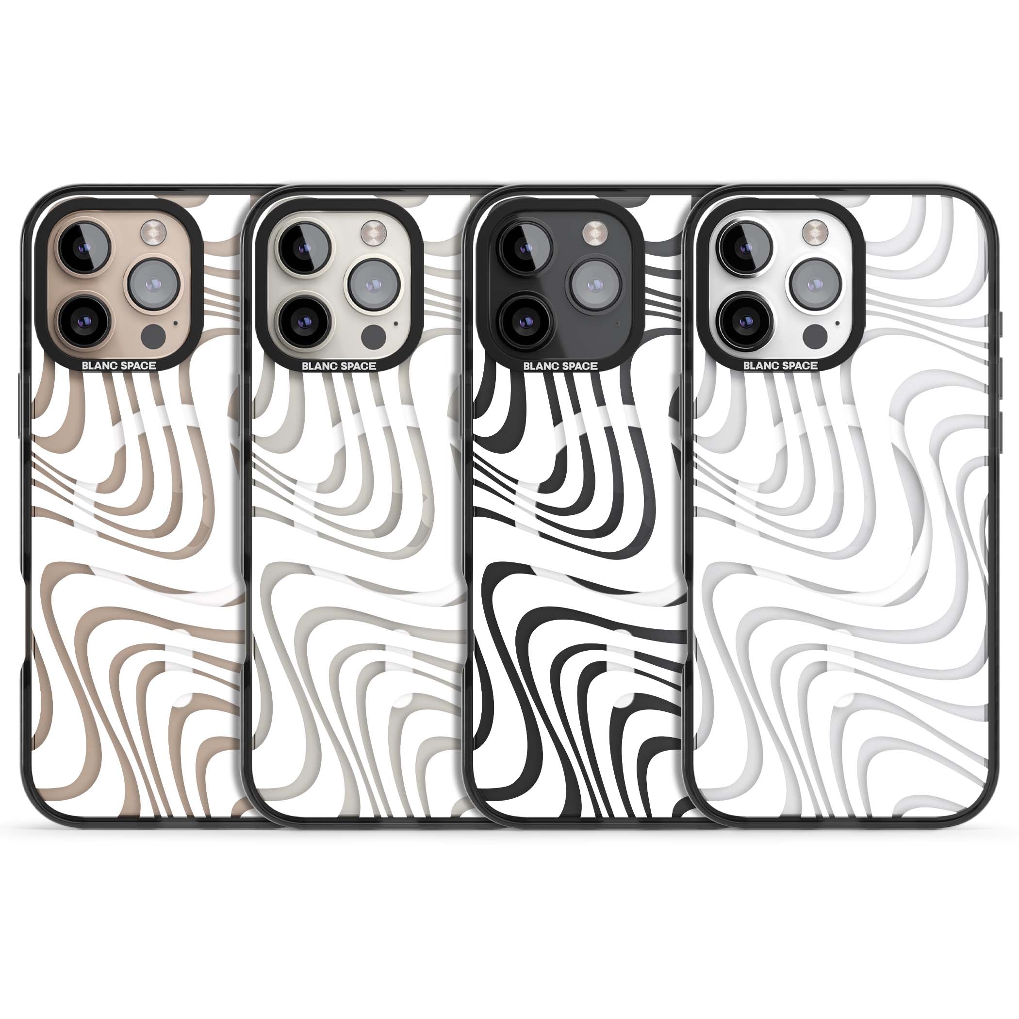 White Abstract Waves abstract iPhone case featuring flowing grey wave pattern on clear background | Black Impact Magsafe case for iPhone 16 Pro, iPhone 16 Pro Max
