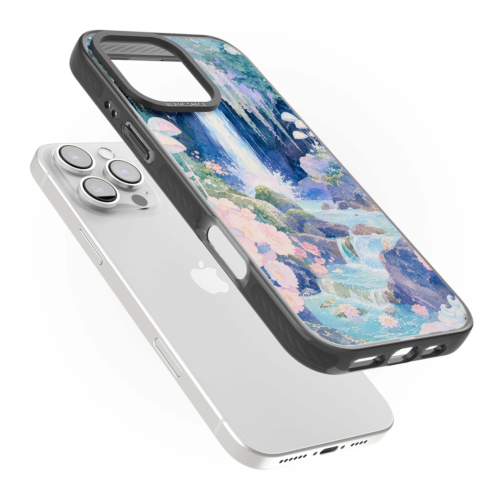 Mystic Waterfall art iPhone case | Black Impact Magsafe case for iPhone 16 Pro, iPhone 16 Pro Max