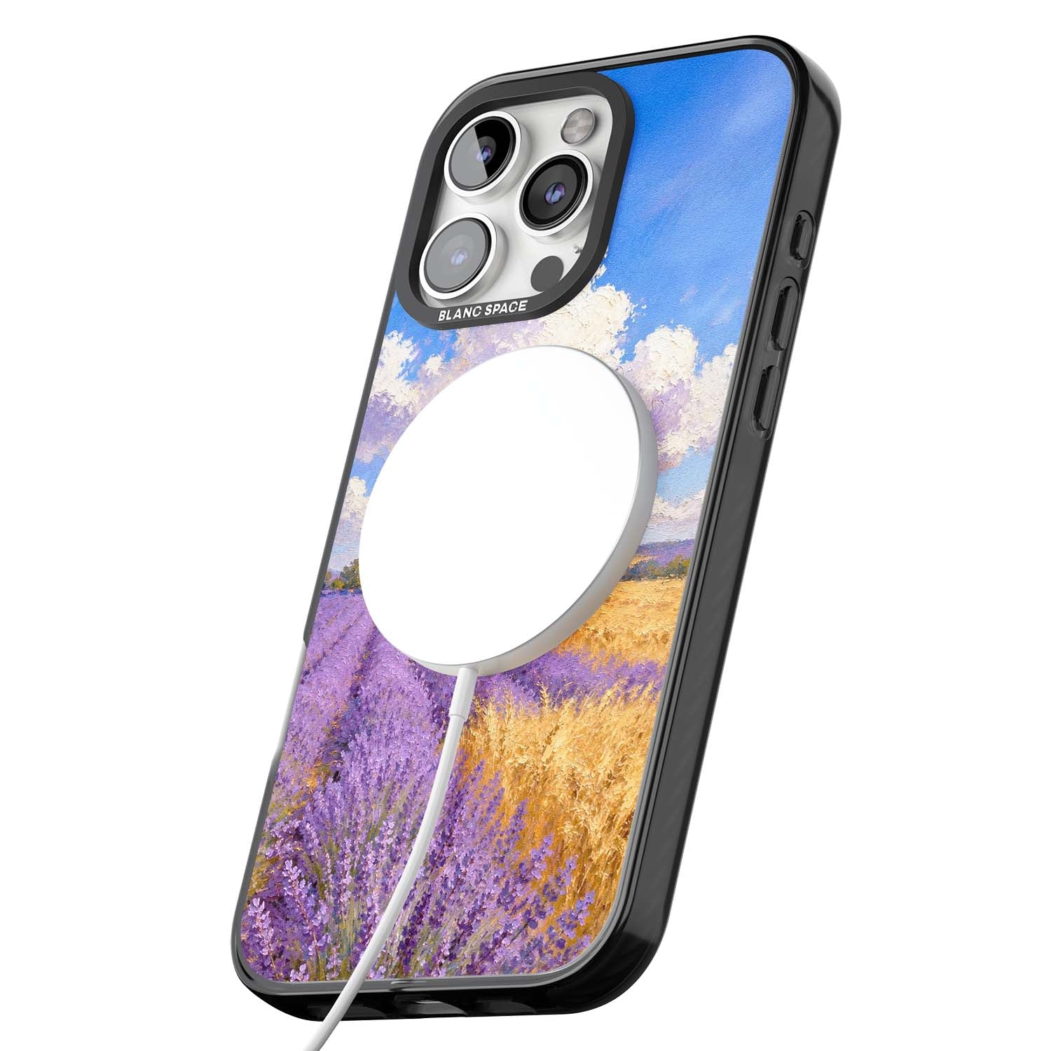 Lavender Mill cottagecore iPhone case featuring a French windmill, lavender field and golden wheat oil painting | Black Impact Magsafe case for iPhone 16 Pro, iPhone 16 Pro Max