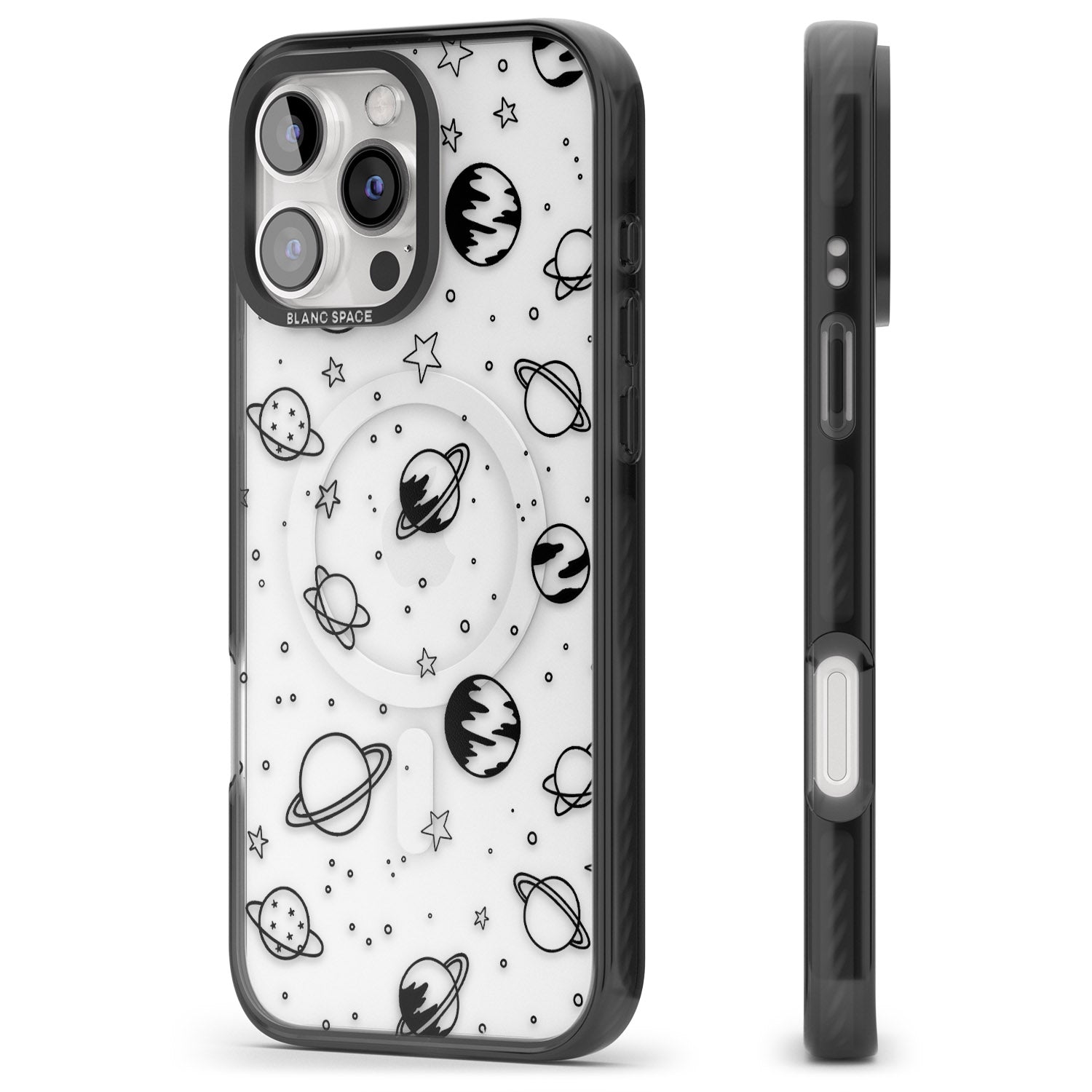 iPhone 16 Pro Max Cosmic Outer Space Design Black on Clear Black Impact Phone Case