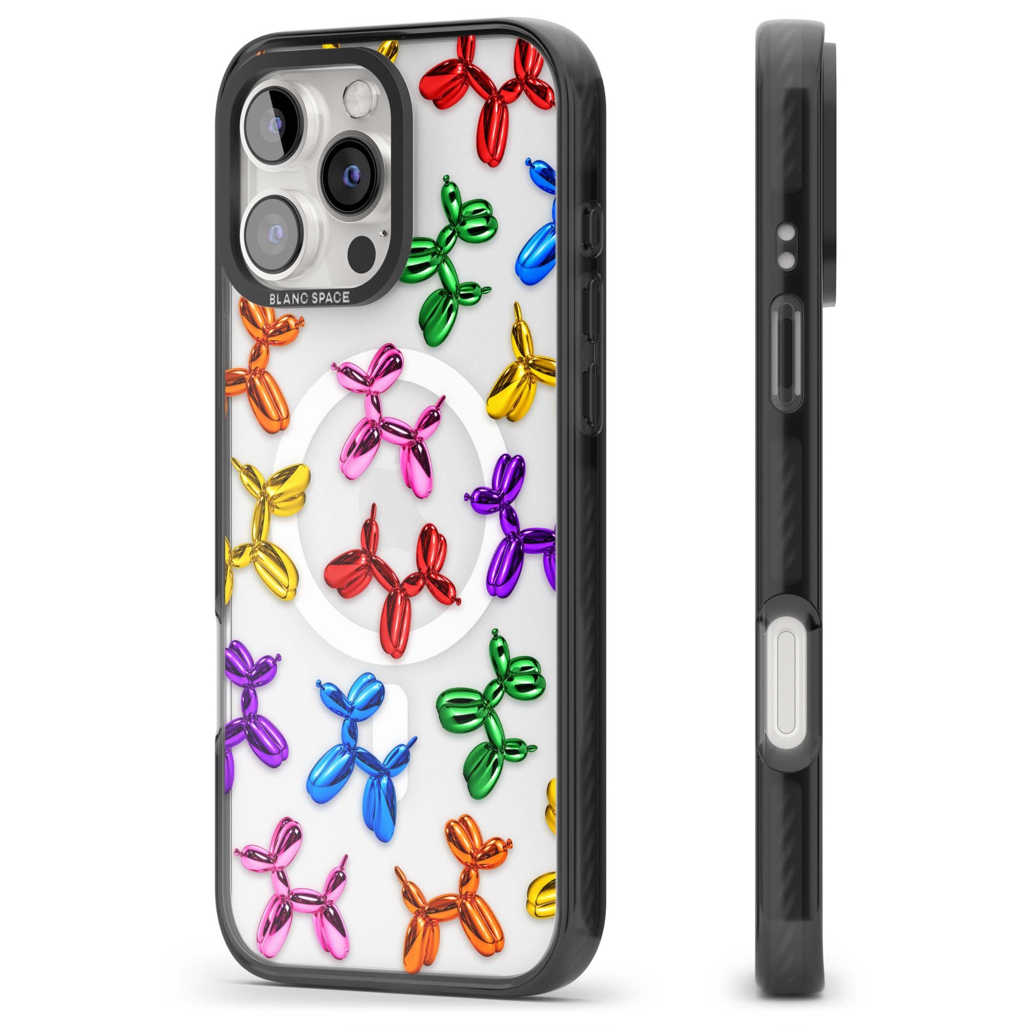 Balloon Dogs pop art iPhone case featuring rainbow chrome balloon dogs in Jeff Koons style | Black Impact Magsafe case for iPhone 16 Pro, iPhone 16 Pro Max