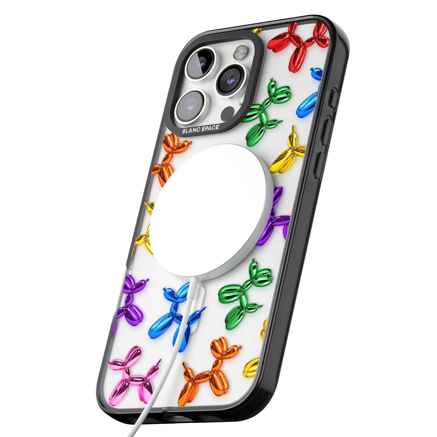 Balloon Dogs pop art iPhone case featuring rainbow chrome balloon dogs in Jeff Koons style | Black Impact Magsafe case for iPhone 16 Pro, iPhone 16 Pro Max