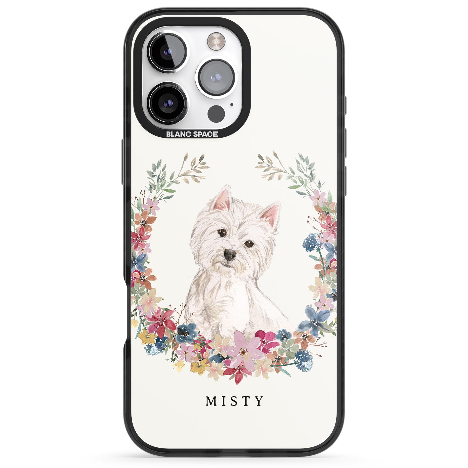 iPhone 16 Pro Max Personalised Westie Watercolour Dog Portrait Black Impact Phone Case