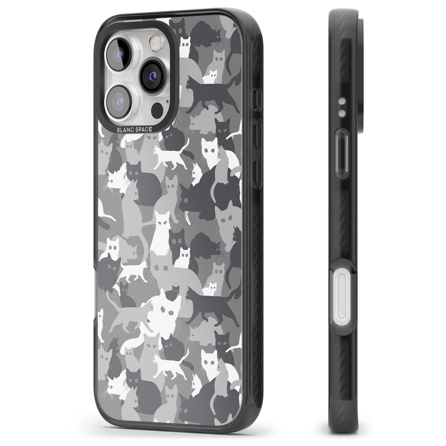iPhone 16 Pro Max Dark Grey Cat Camouflage Pattern Black Impact Phone Case