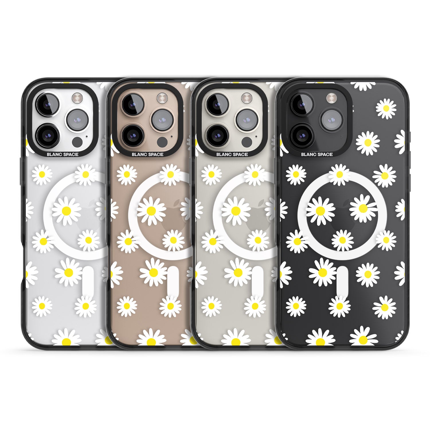 iPhone 16 Pro Max White Daisy Pattern (Clear) Black Impact Phone Case