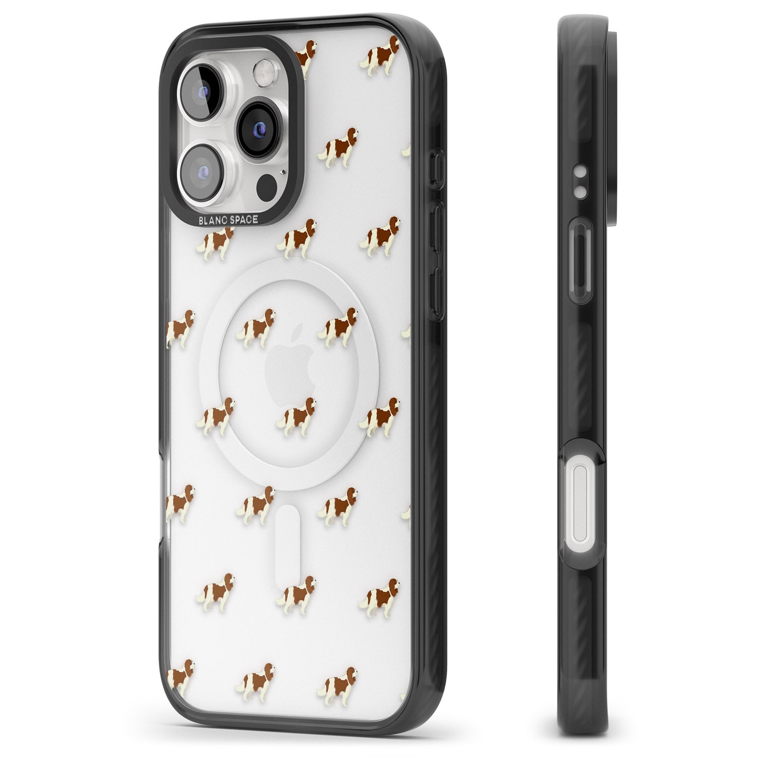 iPhone 16 Pro Max Cavalier King Charles Spaniel Pattern Clear Black Impact Phone Case