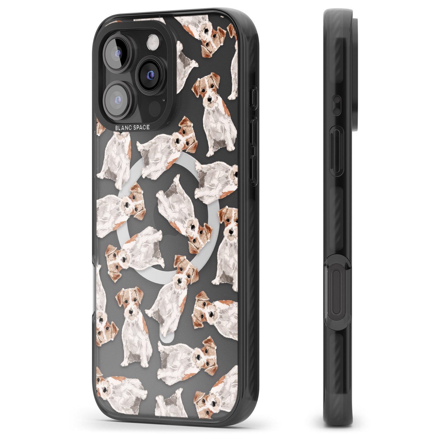 iPhone 16 Pro Max Wirehaired Jack Russell Watercolour Dog Pattern Black Impact Phone Case